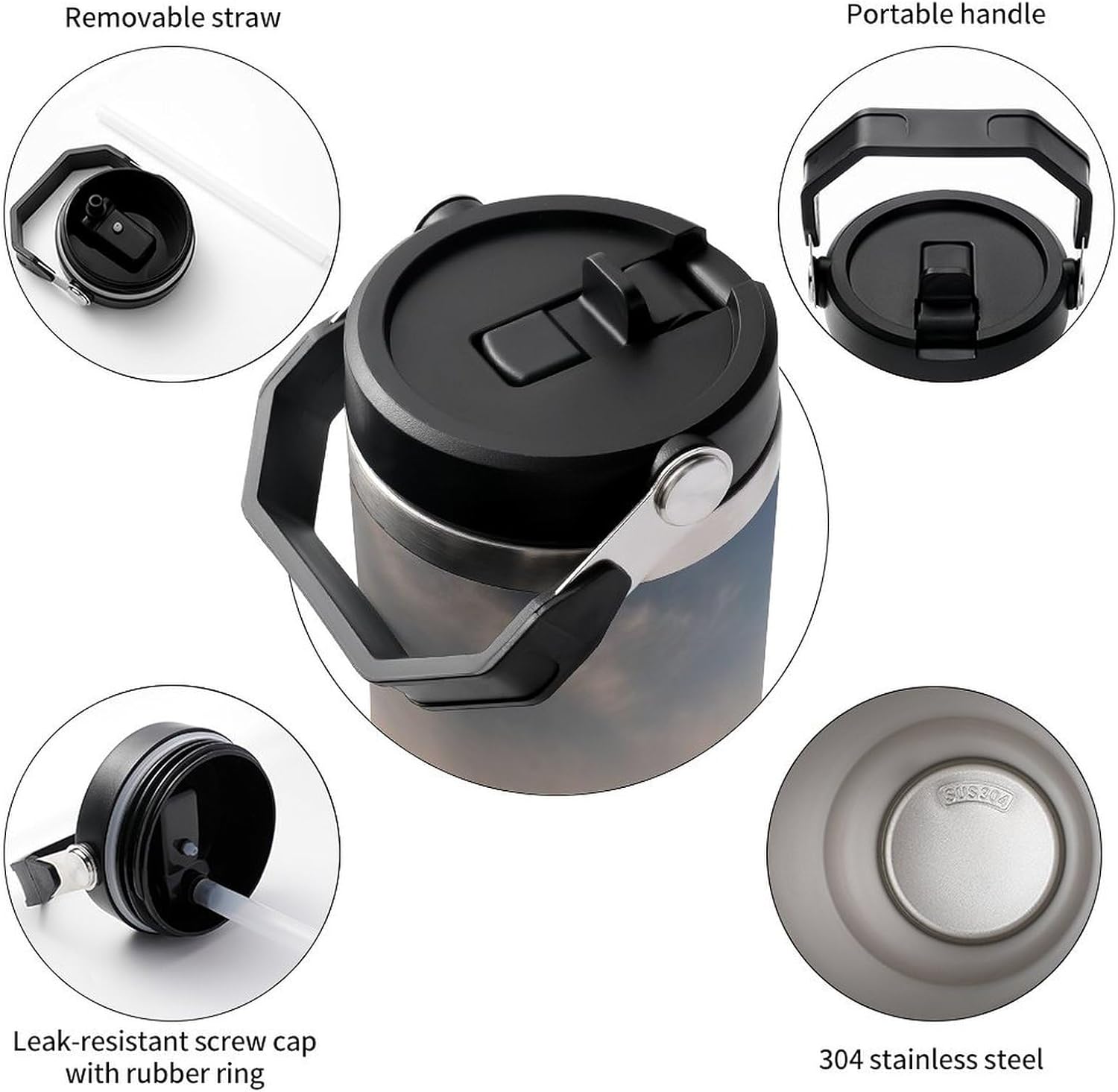 30oz Insulated Tumblers with Top Handle, Stainless Steel Golden Gate Bridge Car Cup with Straw for Gift, Leak-Proof Double Wall Vacuum Travel Mug, Personalized Water Bottles Black