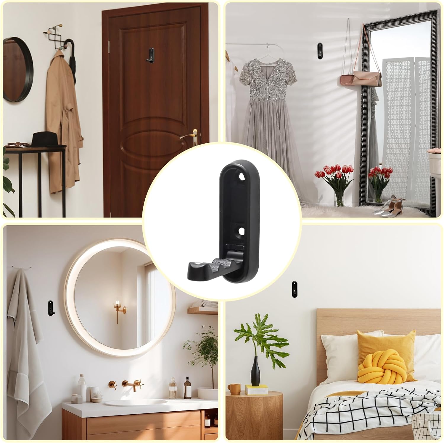 2 PCS Folding Coat Hooks, Black Foldable Hooks Wall Mount Heavy Duty Metal Wall Hooks Space Saving Organizer for Hanging Scarf, Hat, Robe, Key, Purse(Black)