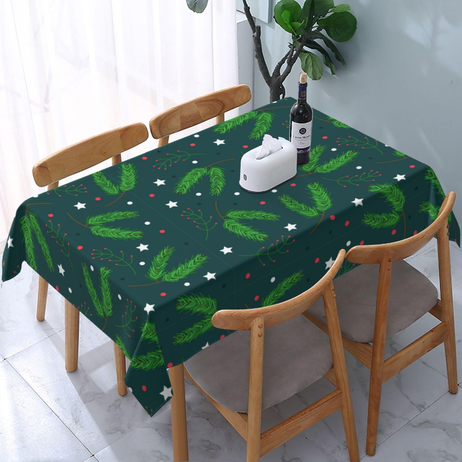 JunHeArt Merry Christmas Cute Santa Pattern Tablecloth Rectangle Table Cover Washable Table Cloths Decor For Kitchen 54" X 72"