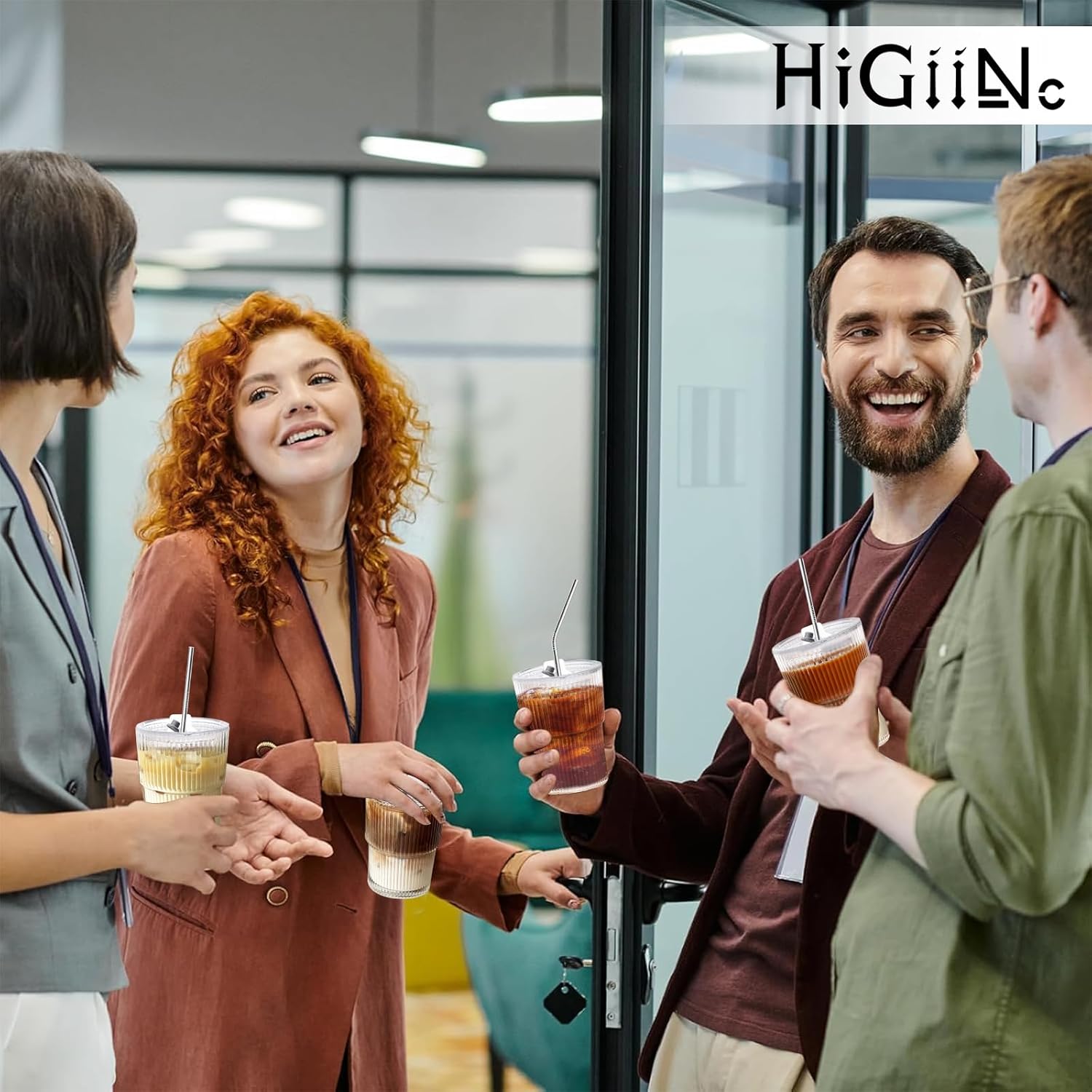 Iced Coffee Cups with Lids 4 Pcs, 13 OZ Glass Cups with Lids and Straws, Reusable Ribbed Glasses Drinking Set, Clear Cute Aesthetic Glass Tumbler for Home Kitchen Office Travel - Image 7