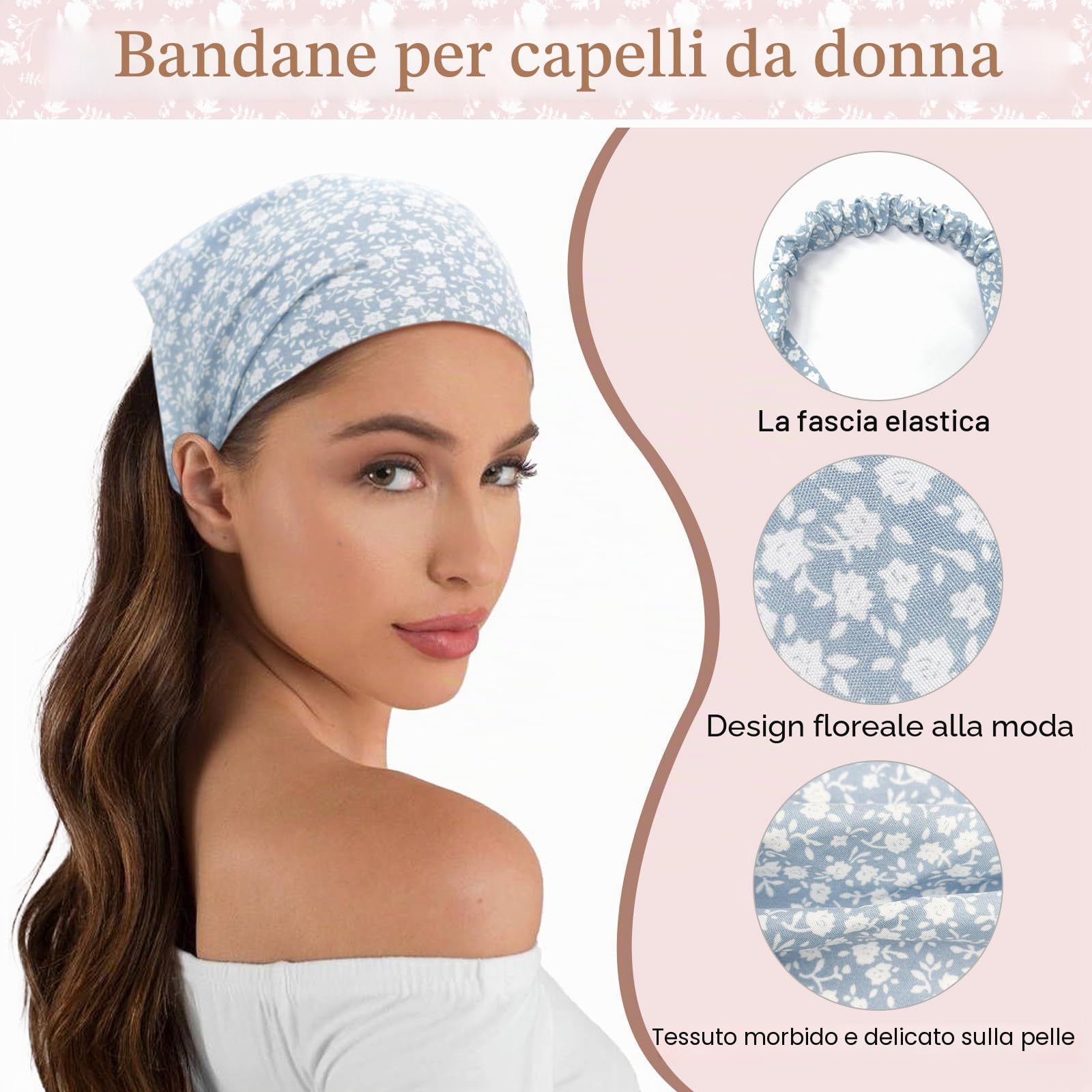 4 Pezzi Fascia Capelli Bandana, Capelli Floreale Fascia Elastica Boho Cerchietto Chiffon Carino Foulard per Donne Ragazze Accessorio