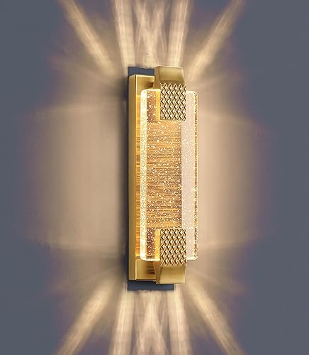 Apliques de pared dorados, moderno aplique de pared de 3000 K-6000 K, luces LED de cristal regulables para dormitorio, sala de estar, pasillo