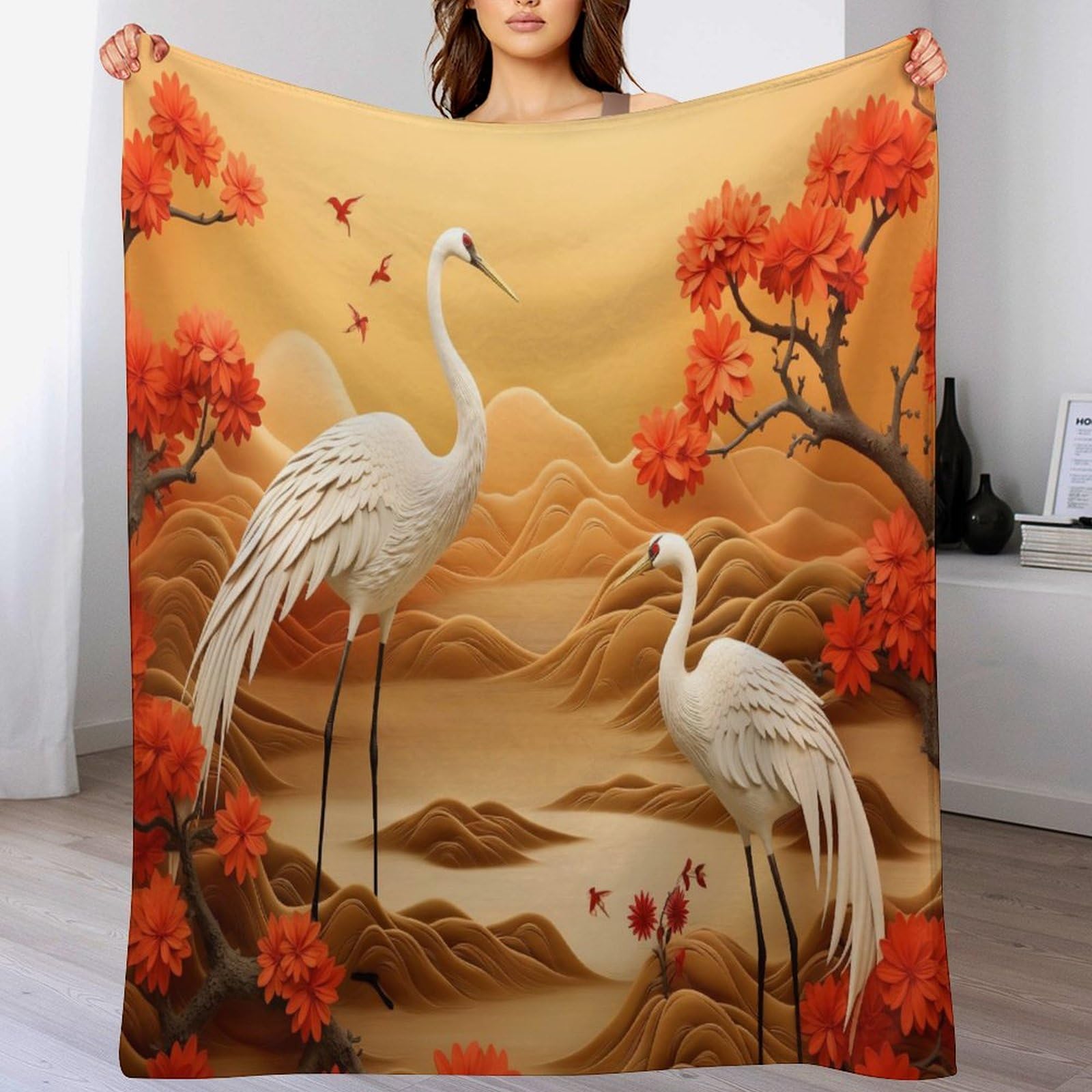 Couverture grue blanche en flanelle 100x130 cm pour lit et canapé