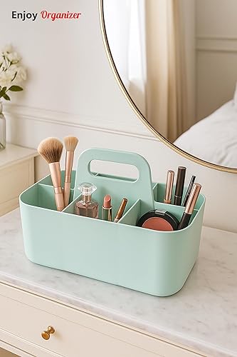 Miniatura 4 de Pequeño organizador de plástico apilable con asa de 6 compartimentos Escritorio, maquillaje, dormitorio, organizador de arte para el aula - Menta