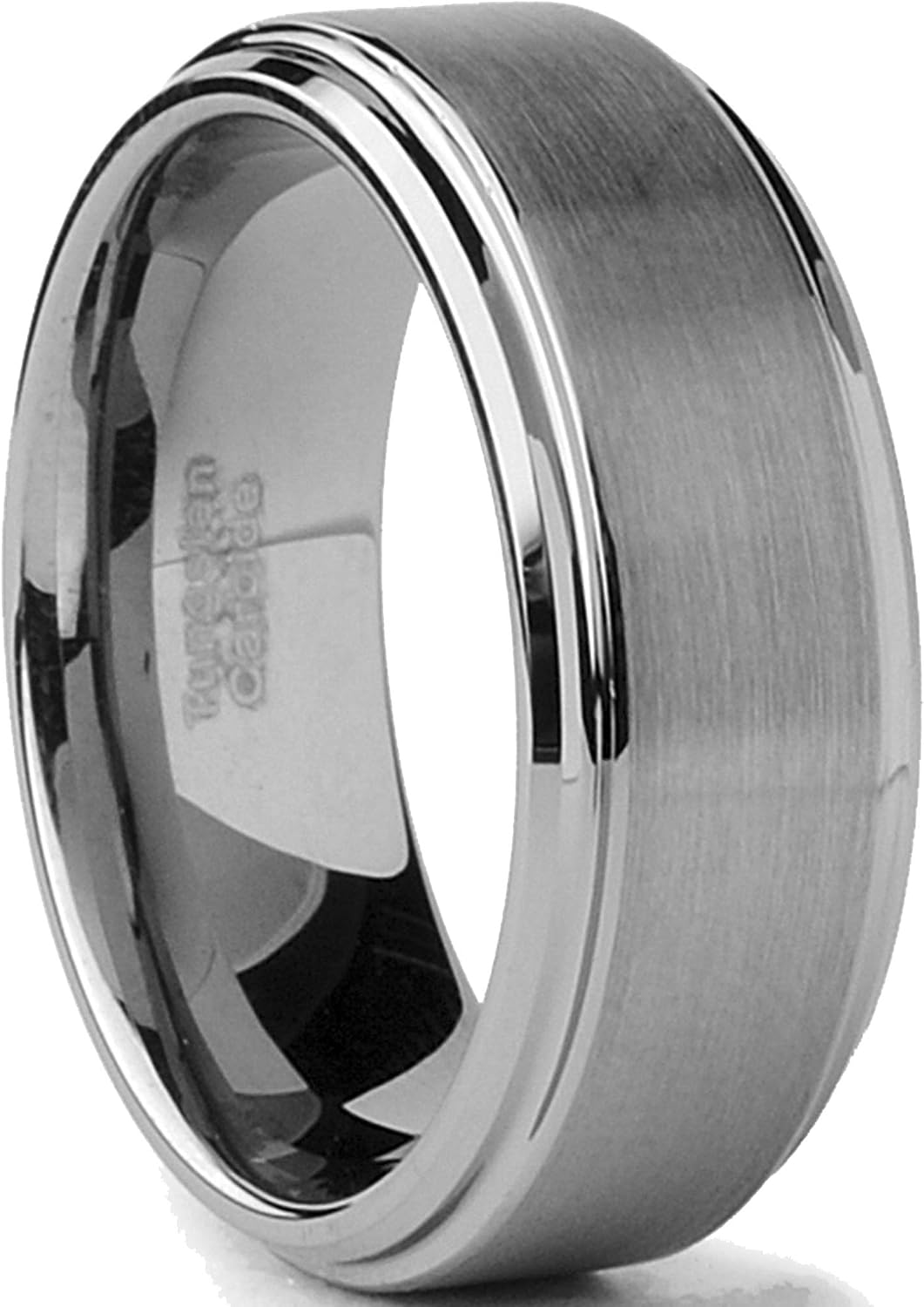 Metal Masters Tungsten Carbide Men's Brushed Finish/High Polish Beveled Edge Ring Wedding Band, Comfort Fit, 8MM Sizes 5 to 15