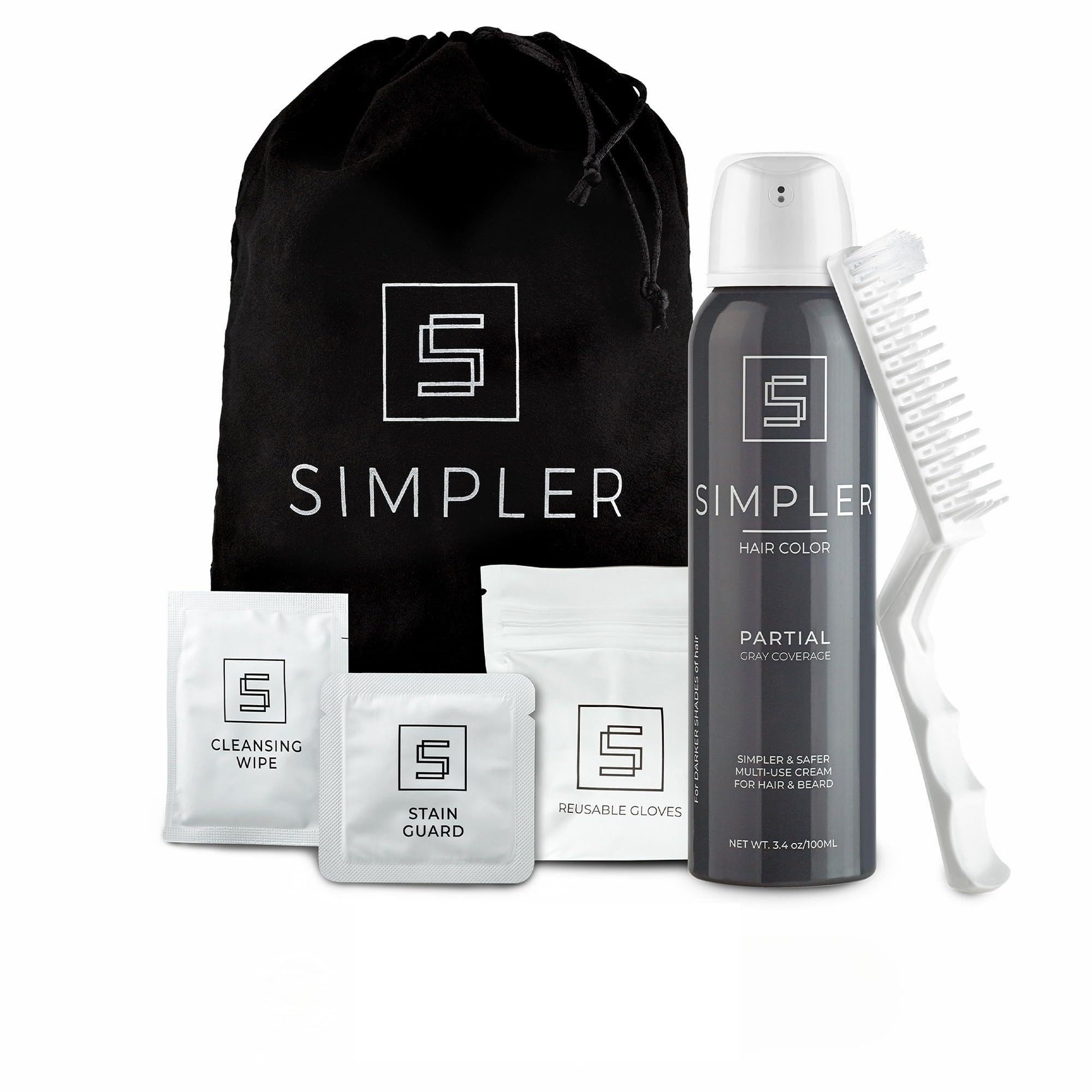 Simpler Partial Coverage Men's Hair Color Color Box - Permanent Beard and Mustache Dye - Ammonia-Free Beard Hair Dye — Fast Gray Blending — Salt & Pepper Look - Lighter Shades