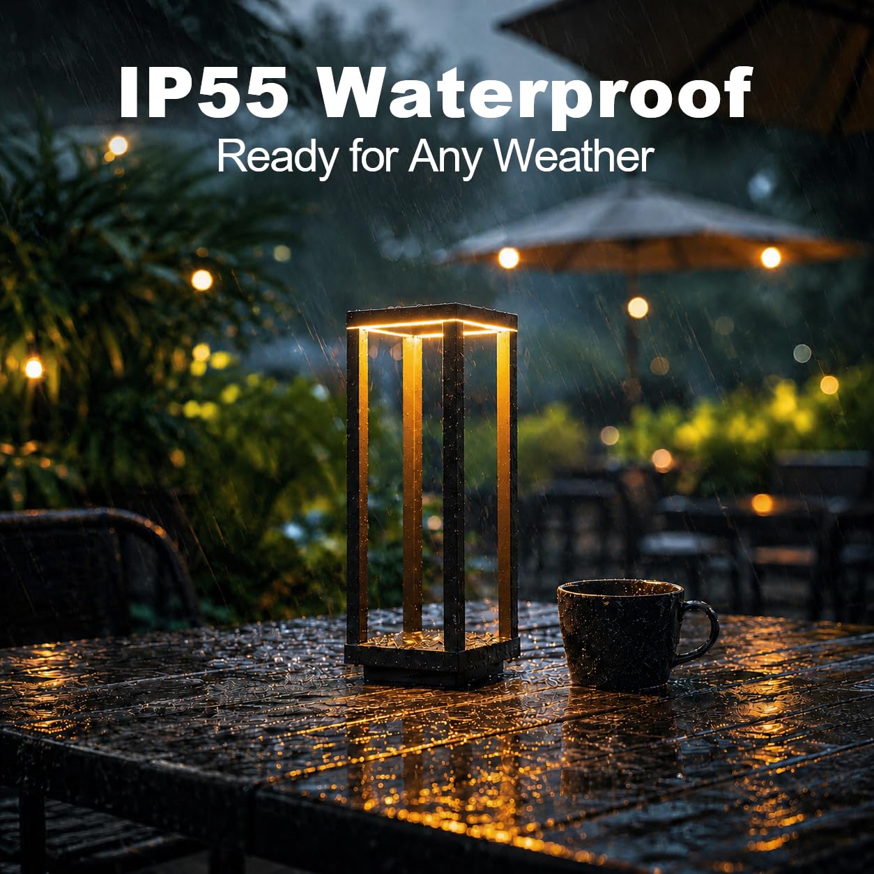 Kabellose Tischlampe, IP55 wasserdicht, 60 Stunden Laufzeit, wiederaufladbare Outdoor-Tischlampe, 3 Farben, stufenloses Dimmen, tragbare batteriebetriebene Tischlampe für Abendessen