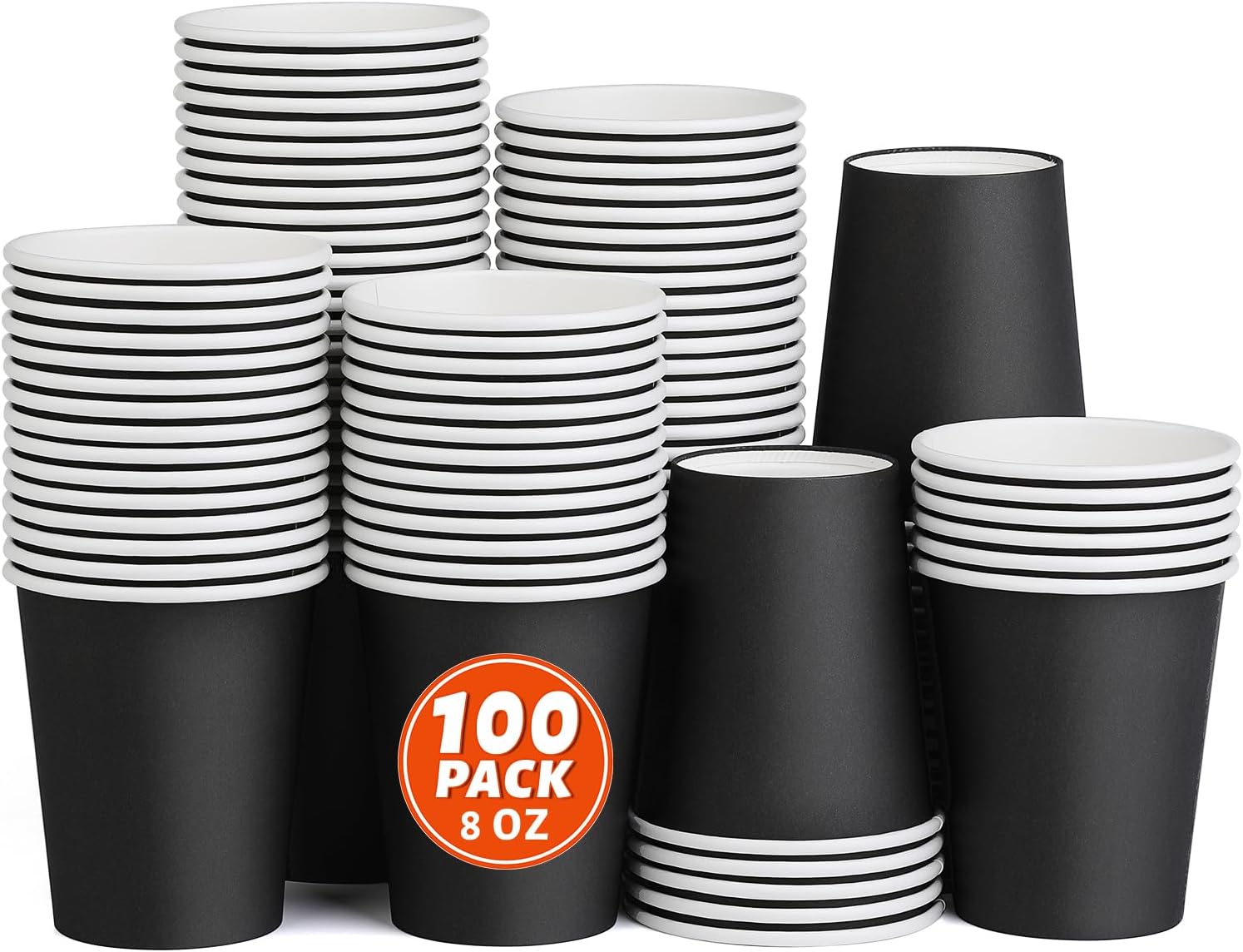 100 Pack 8oz Black Paper Cups for Hot & Cold Drinks Compostable Disposable Coffee/Tea Cups for Party DIY Holiday Wedding Birthday Activities