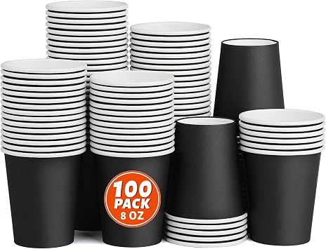 100 Pack 8oz Black Paper Cups for Hot & Cold