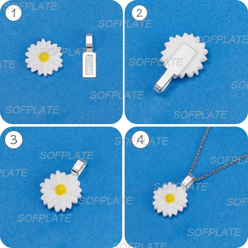 1 Box 100Pcs Gold Glue on Bails Rectangle Flat Pad Bail Bulk Tibetan Alloy Silver Small Shovel Shape Charms Connector Hanger Jewelry Findings for Necklaces Making Supply DIY Cabochons Craft - Image 6