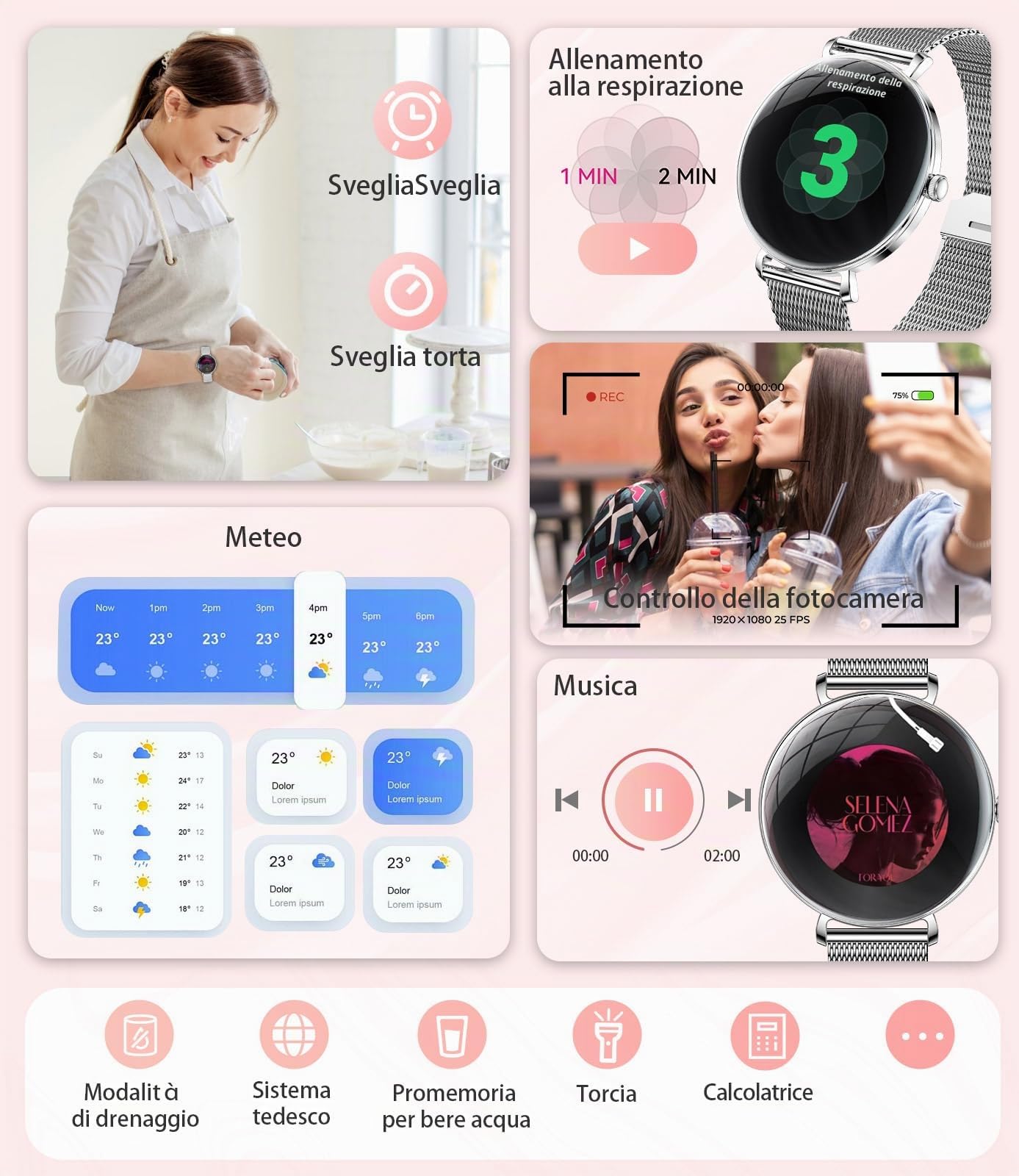 Smartwatch Donna con Chiamate,1,43" AMOLED Orologio Fitness Ultra Sottile con 2 Cinturini, 100+ Modalità Sportive, 24H Cardiofrequenzimetro, Monitoraggio Sonno, Ciclo Mestruale, IP68, per Android iOS