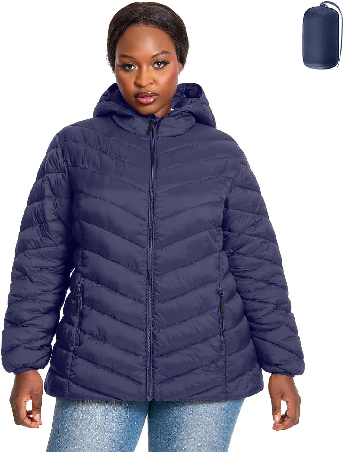 Plus Size Women Puffer Jacket 1X-6X Water-Resistant Packable Lightweight Winter Coat(Exclusively for Plus Size)