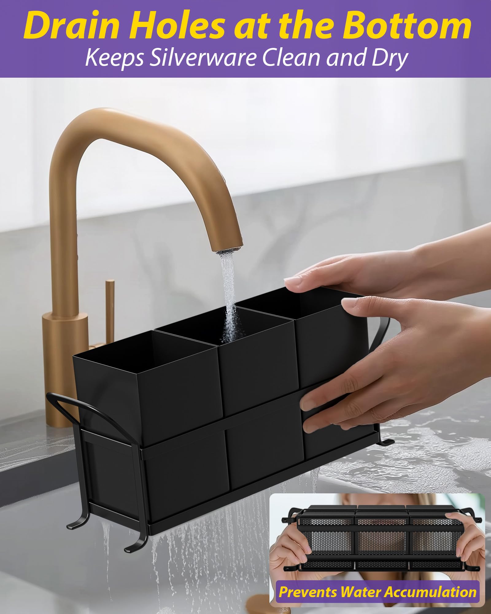 Organizador de cubiertos para fiestas, soporte negro para utensilios de cocina, organizador de metal compacto para cubiertos, cubiertos, cucharas, tenedores y cuchillos, bonito recipiente