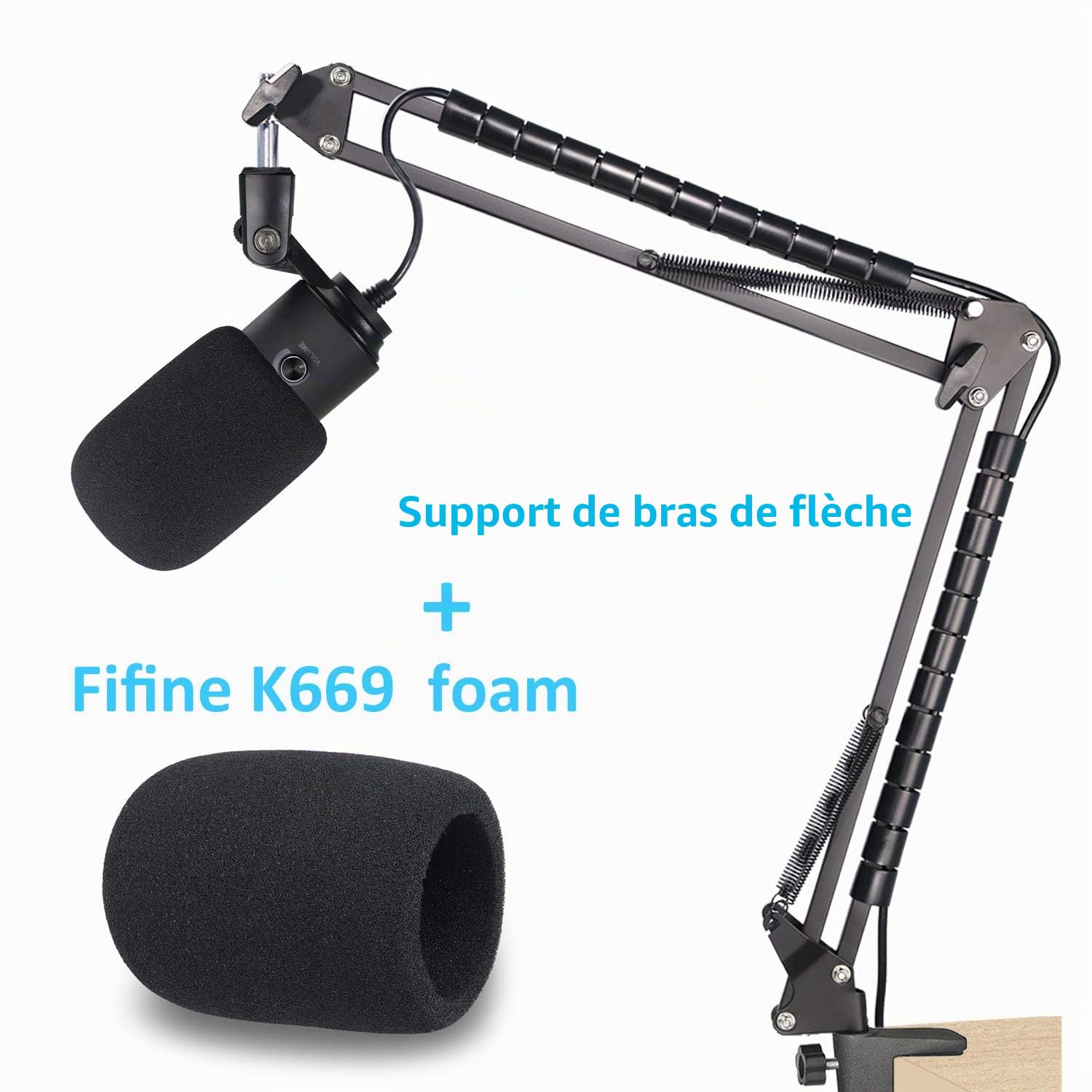 Fifine K669 Support Microphone Professionnel Réglable avec Bonnette Micro et Tube de Fixation Compatible avec Microphone USB Fifine K669 669B par YOUSHARES