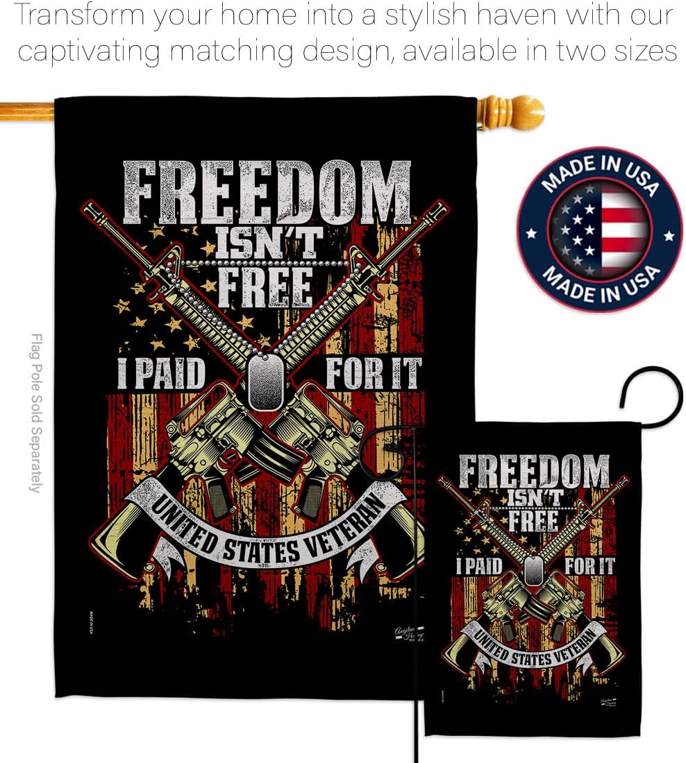 Freedom Isn't Free Garden Flag Set Wall Holder Armed Forces Branches Support Honor United State American Military Veteran House Banner Small Yard Gift Double-Sided, Made in USA