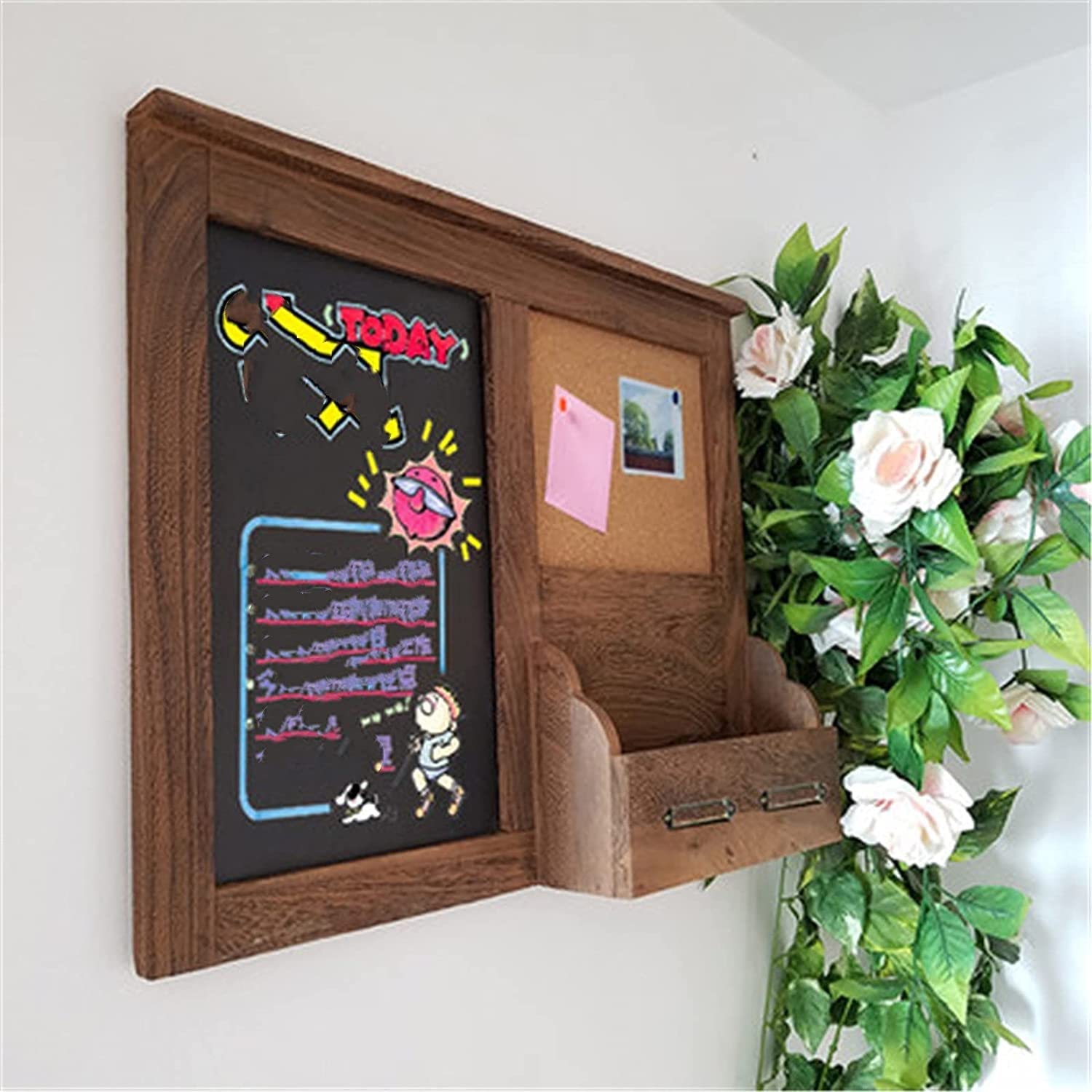Pizarras decorativas Retro marco de madera pizarra colgante creativo colgante negro con caja de almacenamiento Retro Home Shop Decoration Chalk Tablero de escritura for Pub o Café Menú de la par