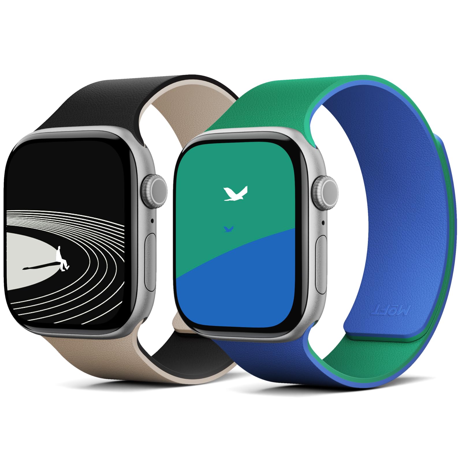 MOFT Snap Duo Watch Bands Compatible with Apple Watch 42mm(S3-1)/44mm/45mm/46mm/49mm Wake Vast Black x Stardust & Roam Green x Beyond Blue