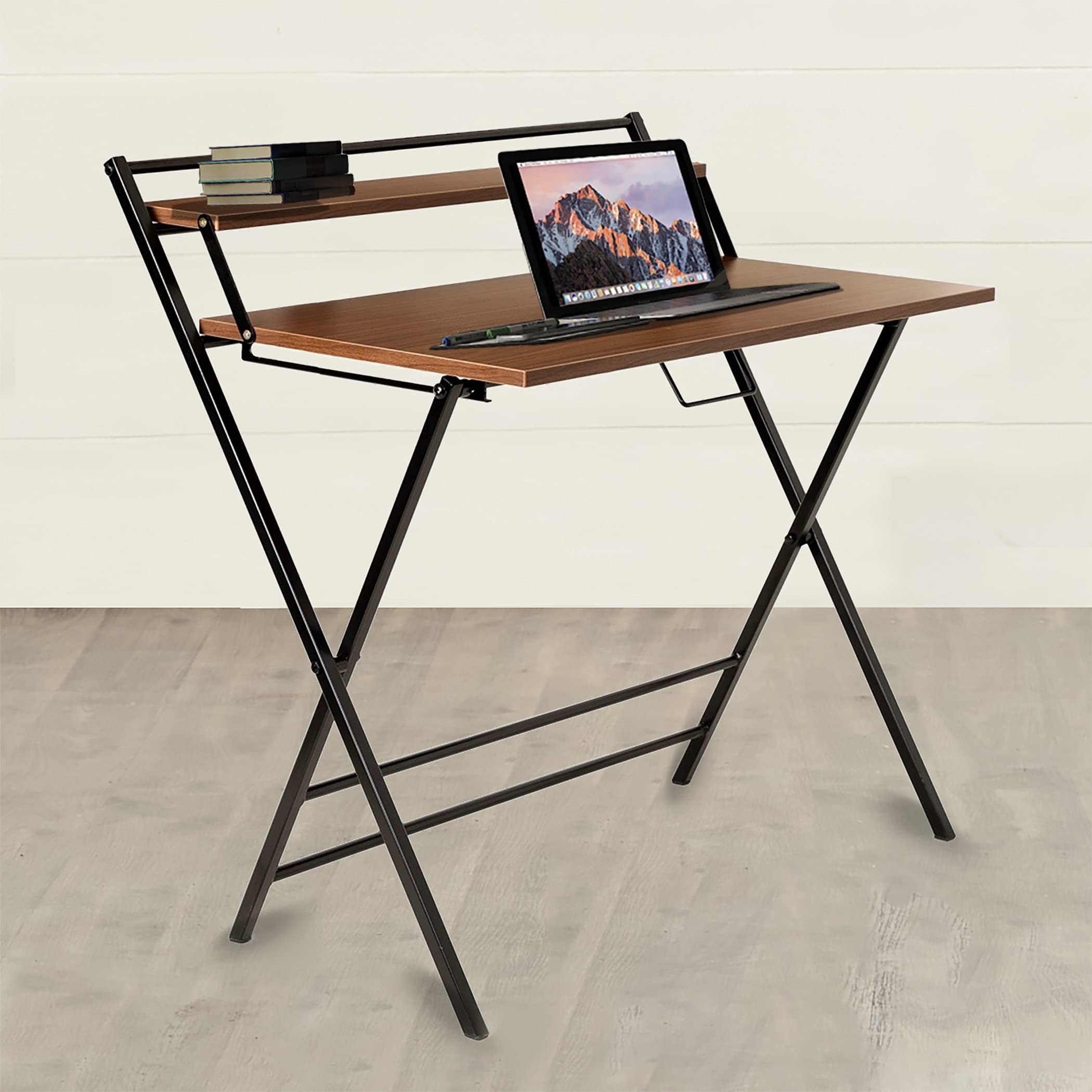 Home Centre Cairo Two Tier Folding Table, Walnut, 44 * 40 * 2 inches (HELIOS-FT-01)
