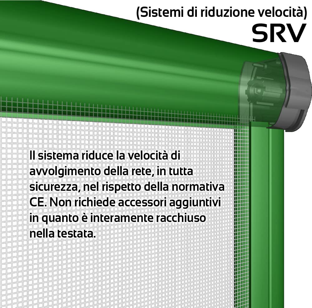 Zanzariera a rullo in kit (cm 90x180 H – Bianco RAL 9010) Con sistema a molla decelerata. Disponibile in 11 colori - Misure da 70 a 140 x H 160/180