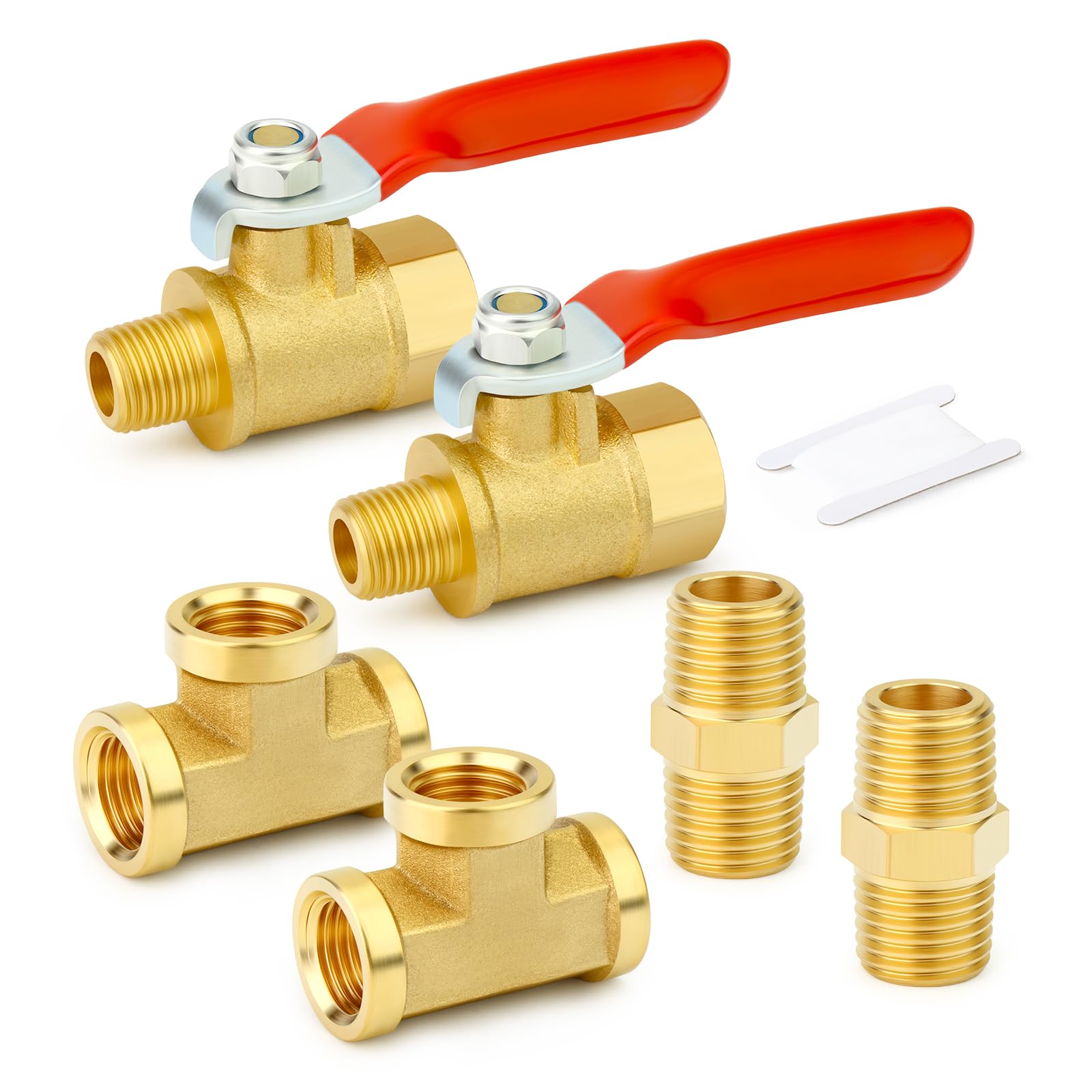 GASHER 6PCS 1/8 Inch NPT Brass Pipe Fitting, Ball Valve, Barstock Tee Brass Pipe Fitting and Air Hose Fitings