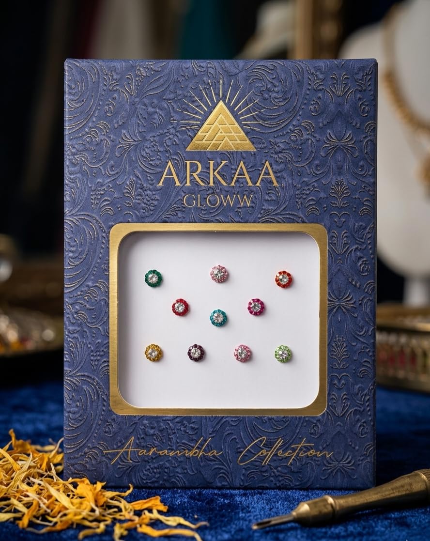 Multicolour Floral Bindi Set, Aarambha Collection, Crystal Embellished, Traditional Style-image-18