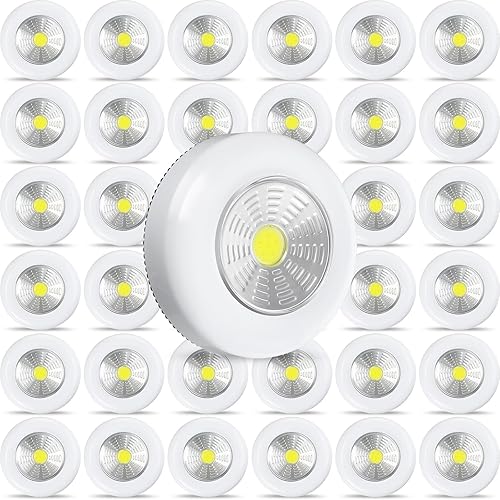 Macarrie 36 luces LED inalámbricas de techo con disco de 60 lúmenes, funciona con pilas, portátil, para encimera, pared, cocina, color blanco