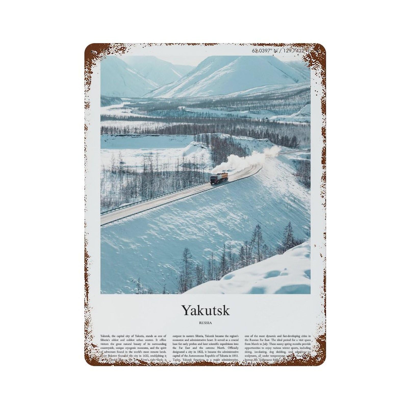 xiaoxiaoshen Yakutsk Russia City Scenery Wall Decor Art Metal Tin Poster Modern Home Decor Art Home Bar Shop Decorations Vintage Sign 40x30cm