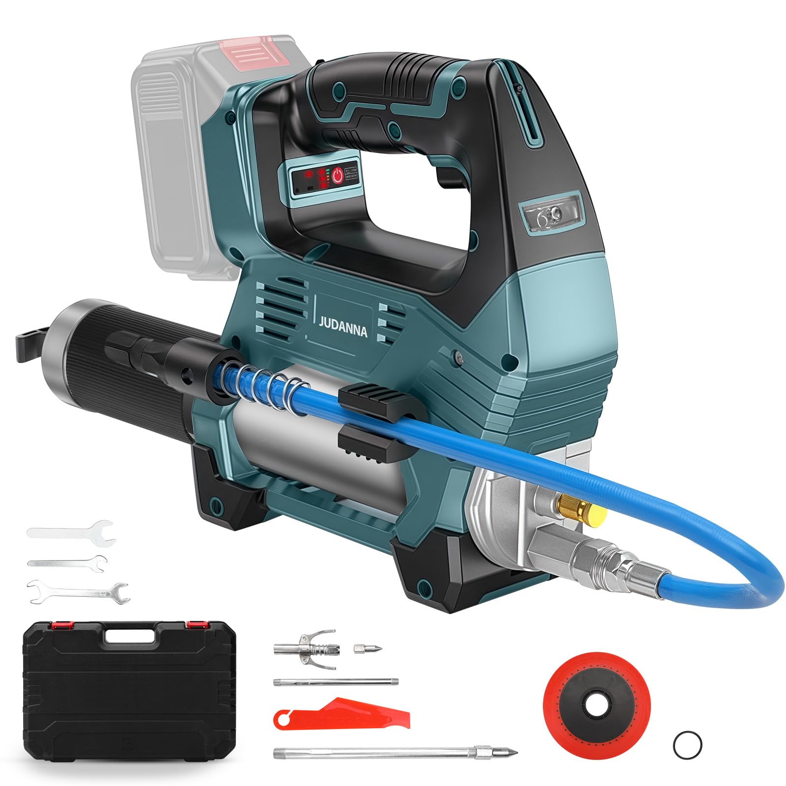 Bekasa Accu vetpers voor Makita 18 V accu, 12000 psi 140 g/min elektrische vetpers, handgehouden vetpers met 300 mm flexibele slang voor bulkvet (zonder accu, zonder oplader