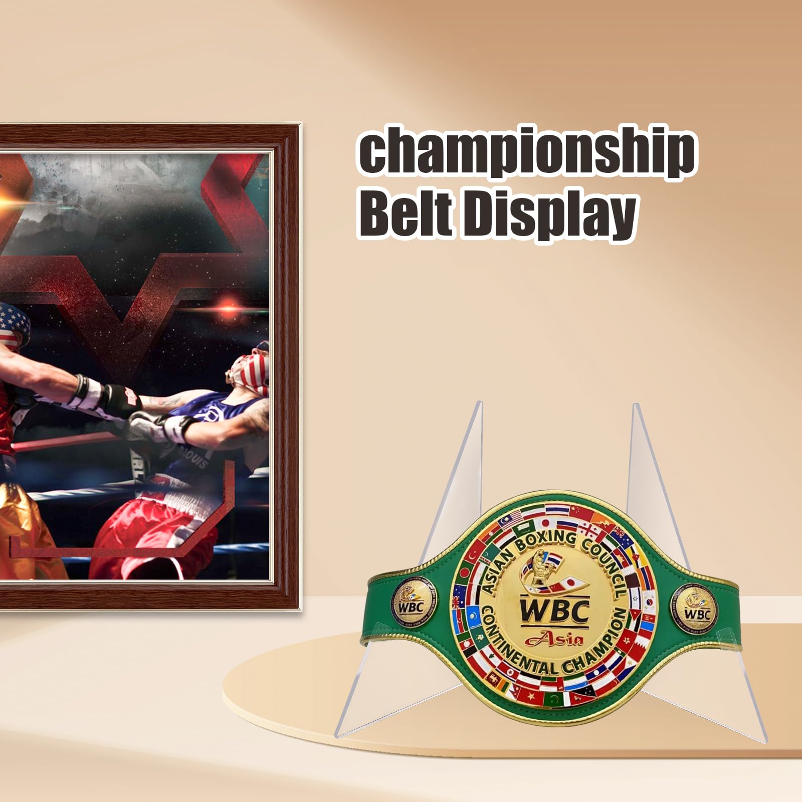 Présentoir de ceinture de championnat en acrylique avec boucle de ceinture, présentoir de table triangulaire stable avec largeur réglable, convient pour la lutte, le football, la boxe, la lutte