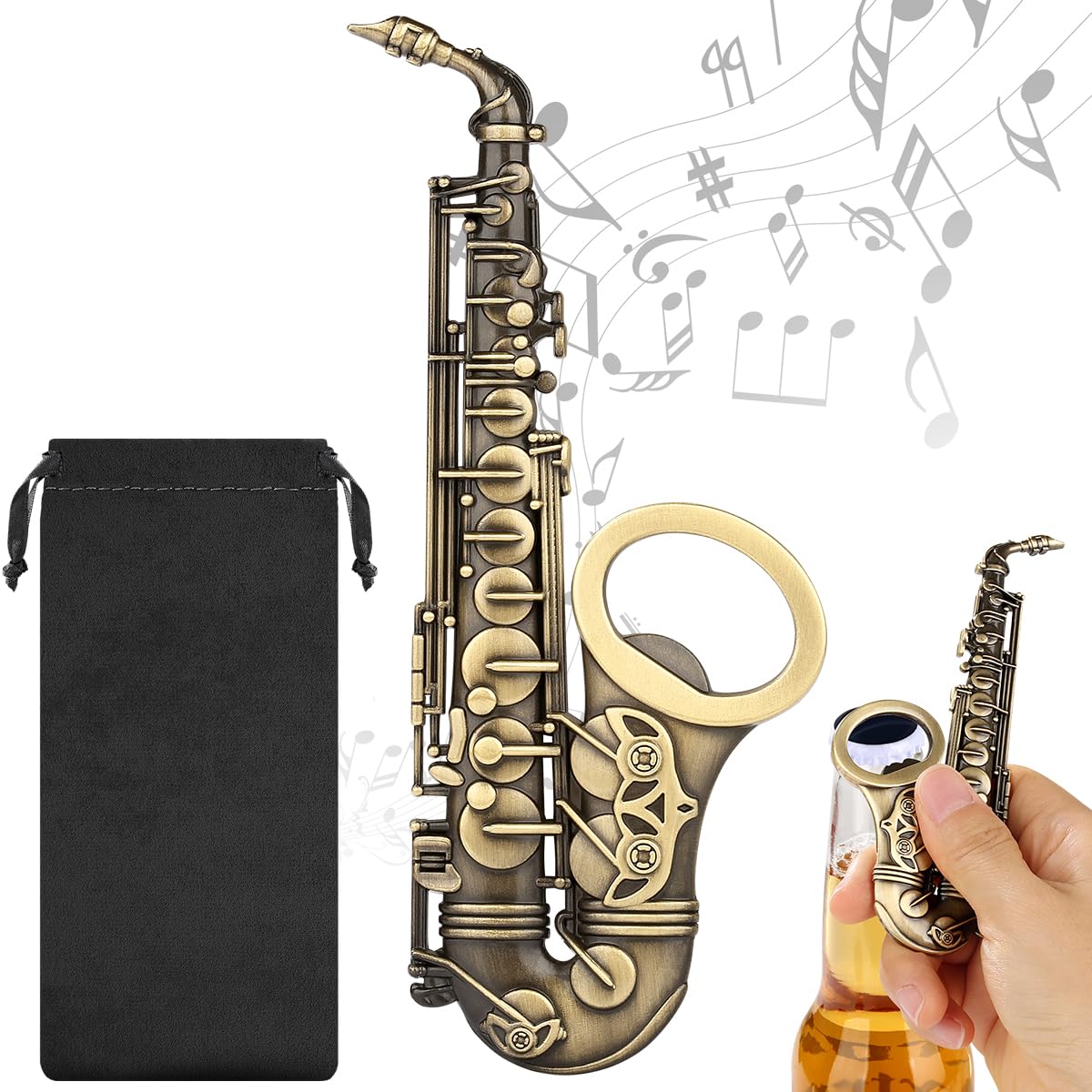 Saxophone Bottle Opener, Unique Beer Opener with Gift Bag, Fathers Gifts Christmas Gifts Birthday Gifts for Men Women Dad Husband Boyfriend, Music-Themed Bottle Opener Gifts for Music Lover, Brozne