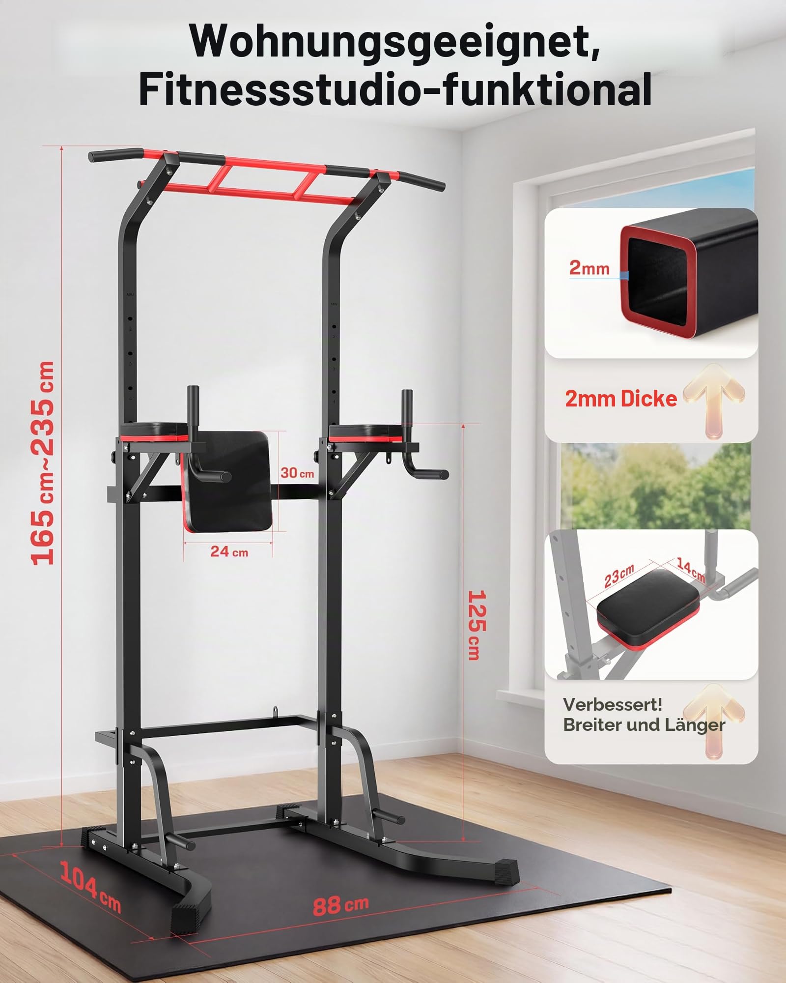 Power Tower Dip Station, Klimmzugstange Freistehend, Höhenverstellbare Krafttrainingsstation, Fitness Station, Pull Up Bar for Home Gym, Krafttraining für Zuhause, Ladekapazität bis zu 230 KG