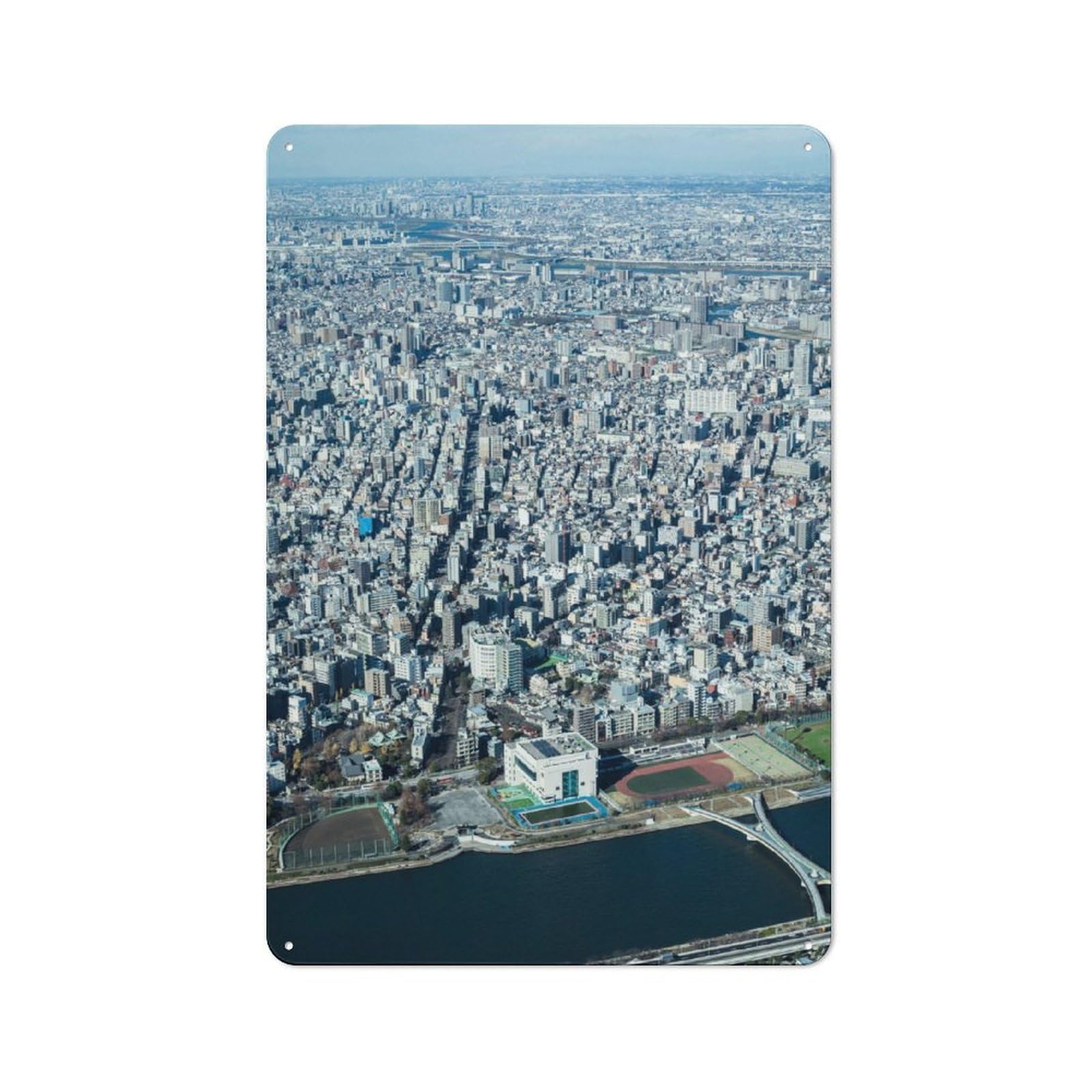 Junmoney Aerial View Of Tokyo Cityscape Retro-Style Tin Sign 30X20cm For Dining Room Or Kitchen, For Kitchen Wall Decor Lovers