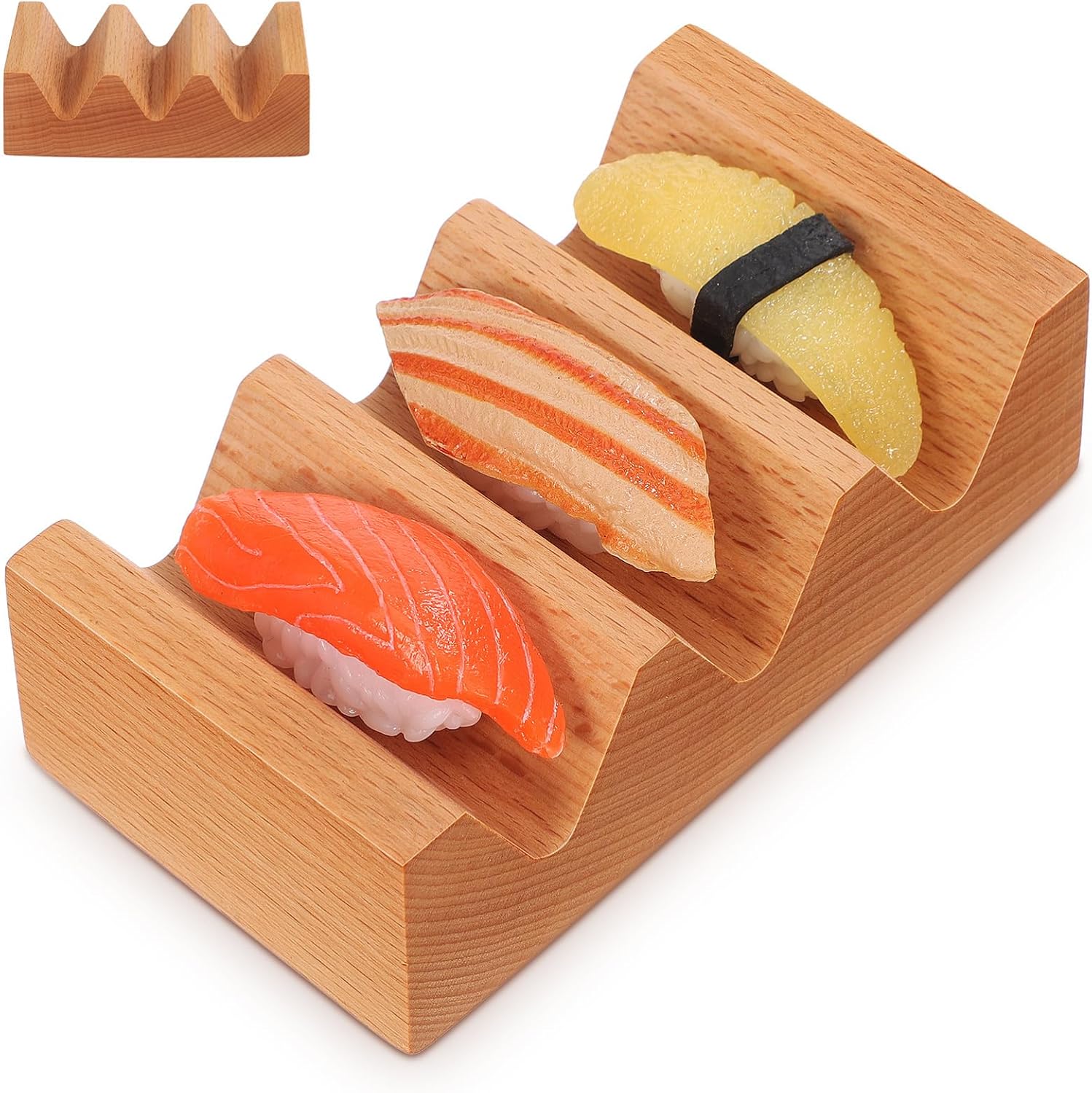 Kichvoe Wooden Taco Holder 3 Slot Sushi Handroll Stand V Shape Tray