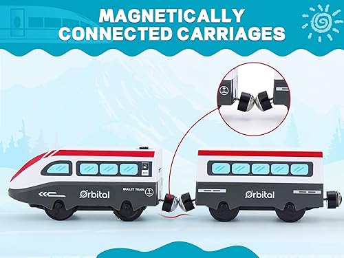 Miniatura 2 de Tren a pilas para pista de madera, juego de tren bala motorizado, tren eléctrico con conexión magnética, juego de tren locomotora con sonido para