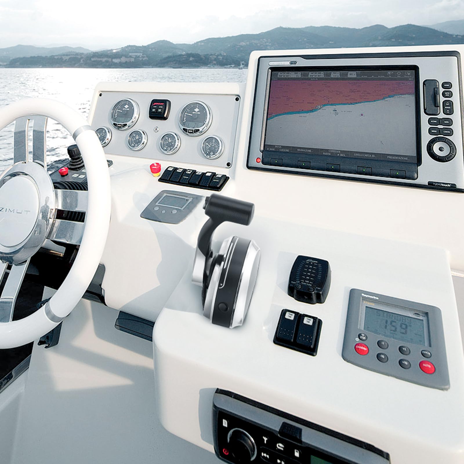 VEVOR Caja de control remoto fueraborda, compatible con Mercury PT 2 tiempos 8M0059686, control de acelerador de barco de montaje superior, con interruptor de ajuste eléctrico, dirección