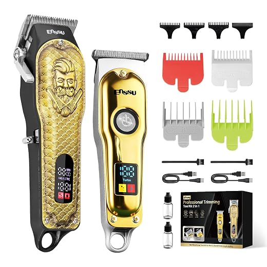 Kit de Cuidados Pessoais Masculino – Máquina de Cortar Cabelo e Barbear Sem Fio, Barbeador Elétrico Recarregável USB, Aparador de Pelos Nariz e Ouvido, Portátil, Lâminas de Alta... ENSSU Conjunto de cortadores de cabelo profissionais para homens, barbeiros sem fio, cortadores de cabelo masculinos para corte de cabelo com visor LED, kit de cuidados masculinos