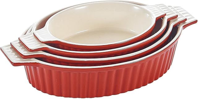 MALACASA, Seria Bake.Bake, 4-częściowy zestaw naczyń do pieczenia, ceramicznych, ceramicznych naczyń do pieczenia, odporne na zarysowania, naczynia do pieczenia do naczyń Lasagne Tiramisu, 4 rozmiary
