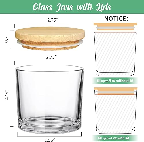 Miniatura 2 de SUPMIND Tarros de vela de 4 onzas, paquete de 12 tarros pequeños de vidrio vacío transparente con tapas de bambú, calcomanías y etiquetas, tarros de