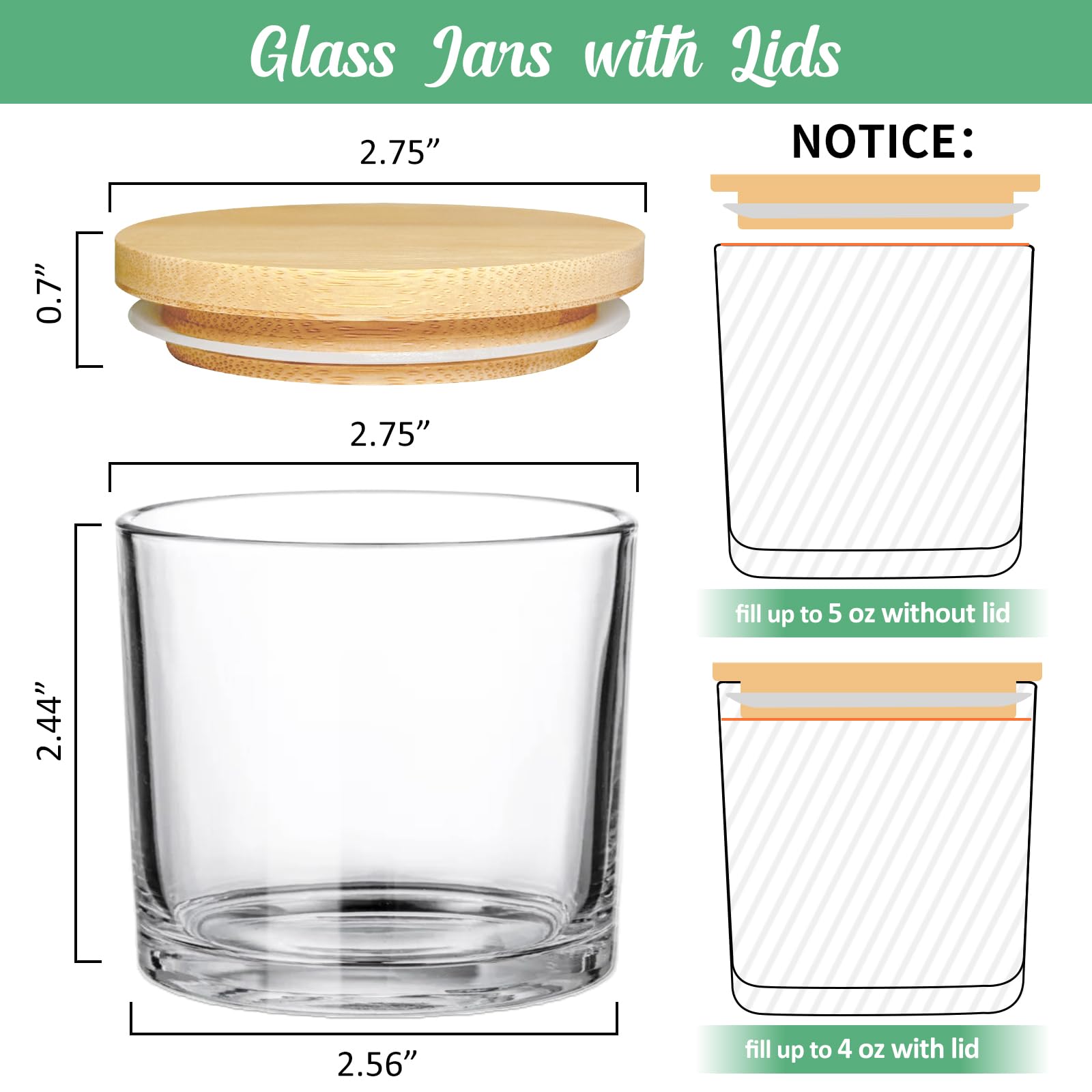 SUPMIND 4oz Candle Jars 12 Pack- Small Clear Empty Glass Candle Jars with Bamboo Lids, Stickers and labels, Bulk Candle Jars for Making Candles Containers, Ideal for Candle Business Owners