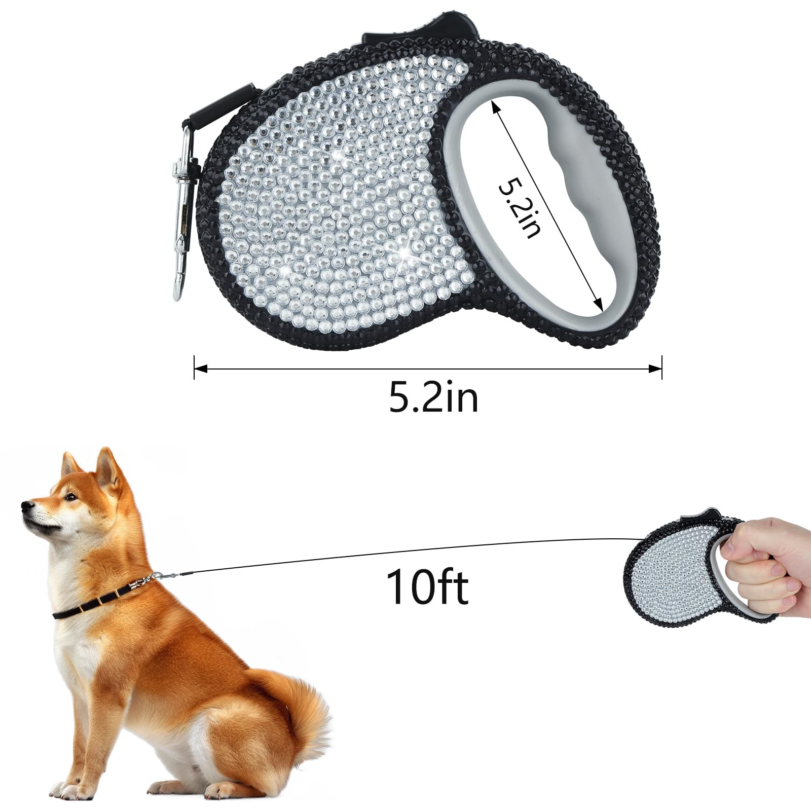 eing Bling Crystal Retractable Dog Leash Lightweight 10FT Leash, with Folding Bowl,Dispenser,Waste Bags, for Small Medium Dogs, Black+White