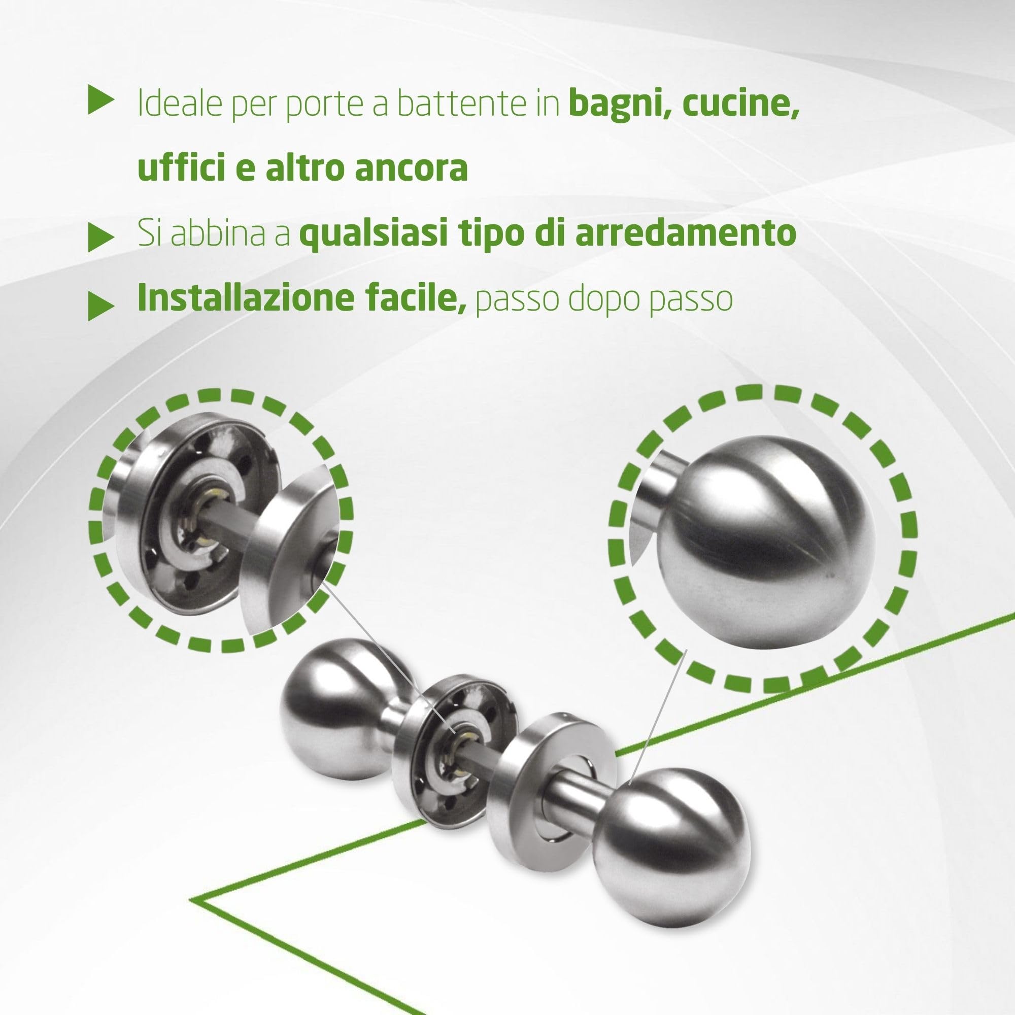 Amig – Pomolo/Maniglia rotonda per porta interna – Mod. 11GR – Impugnatura ergonomica – Rosetta rotonda – Acciaio inox 18/8 satinato – Ø50 x 78 mm