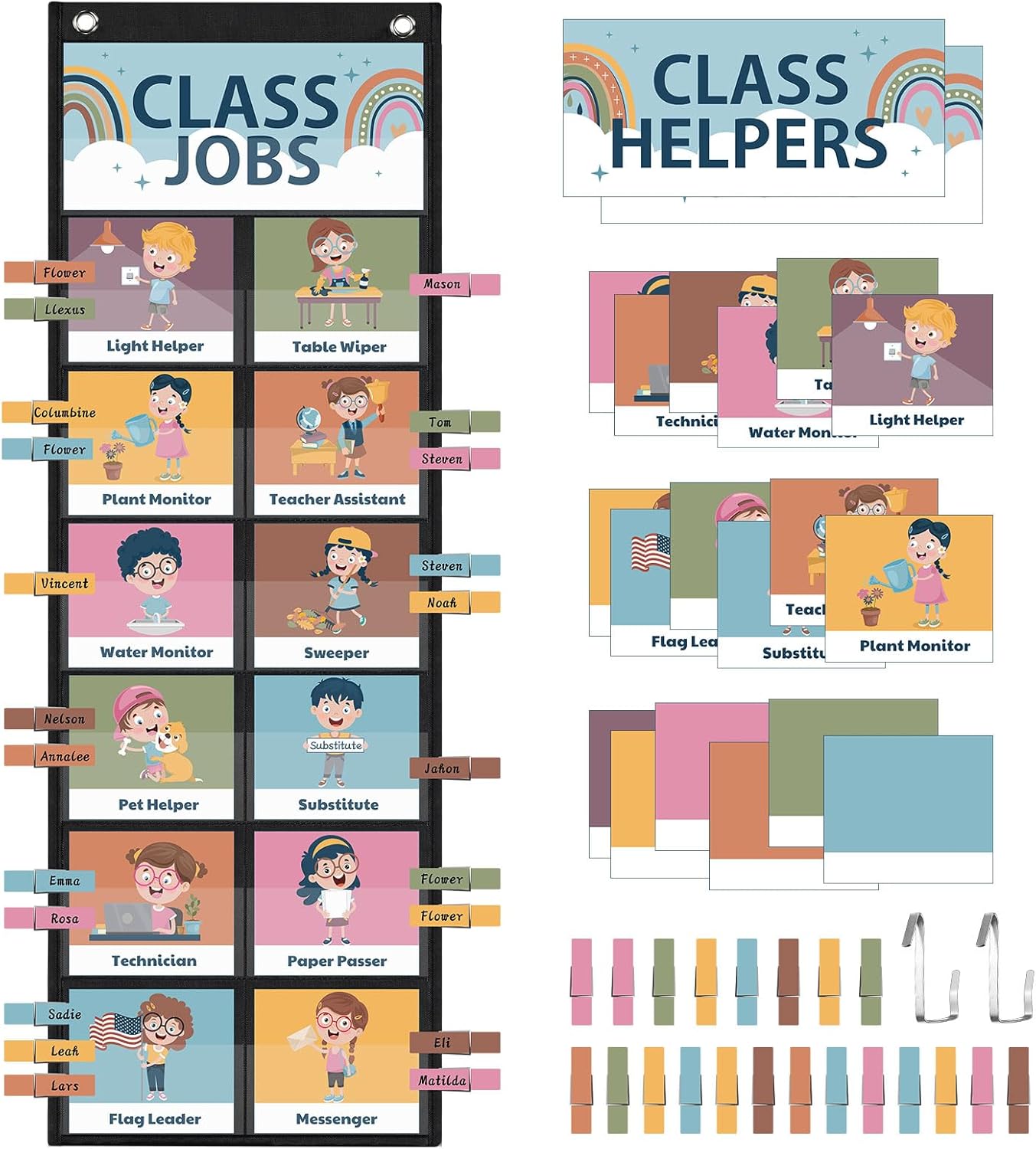 Pasimy 89 Pcs Class Jobs Pocket Chart Boho Class Helpers