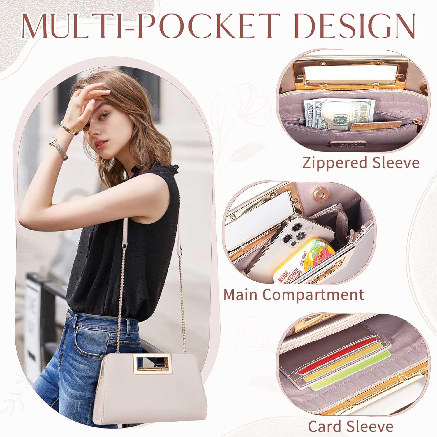 VASCHY Clutch Purse for Women,Fashion Vegan Leather Cut-Out Handle Evening Handbag Crossbody Shoulder Bag for Wedding,Party - Image 4