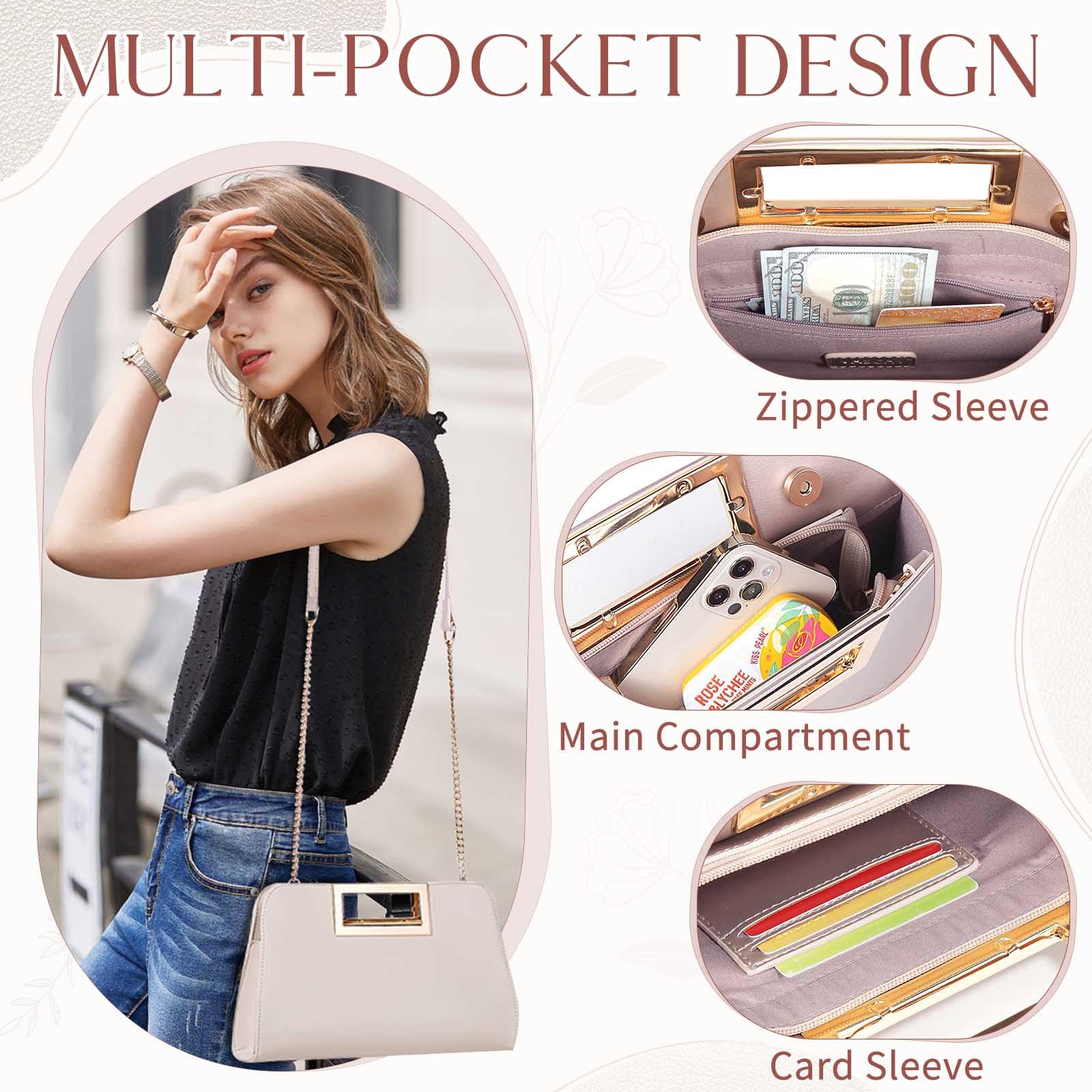 VASCHY Pochettes et Clutches Femme, Élégant Sac a Main Femme Bandoulière à Poignée Découpée en Cuir PU avec Chaîne pour Mariage Soirée Parti