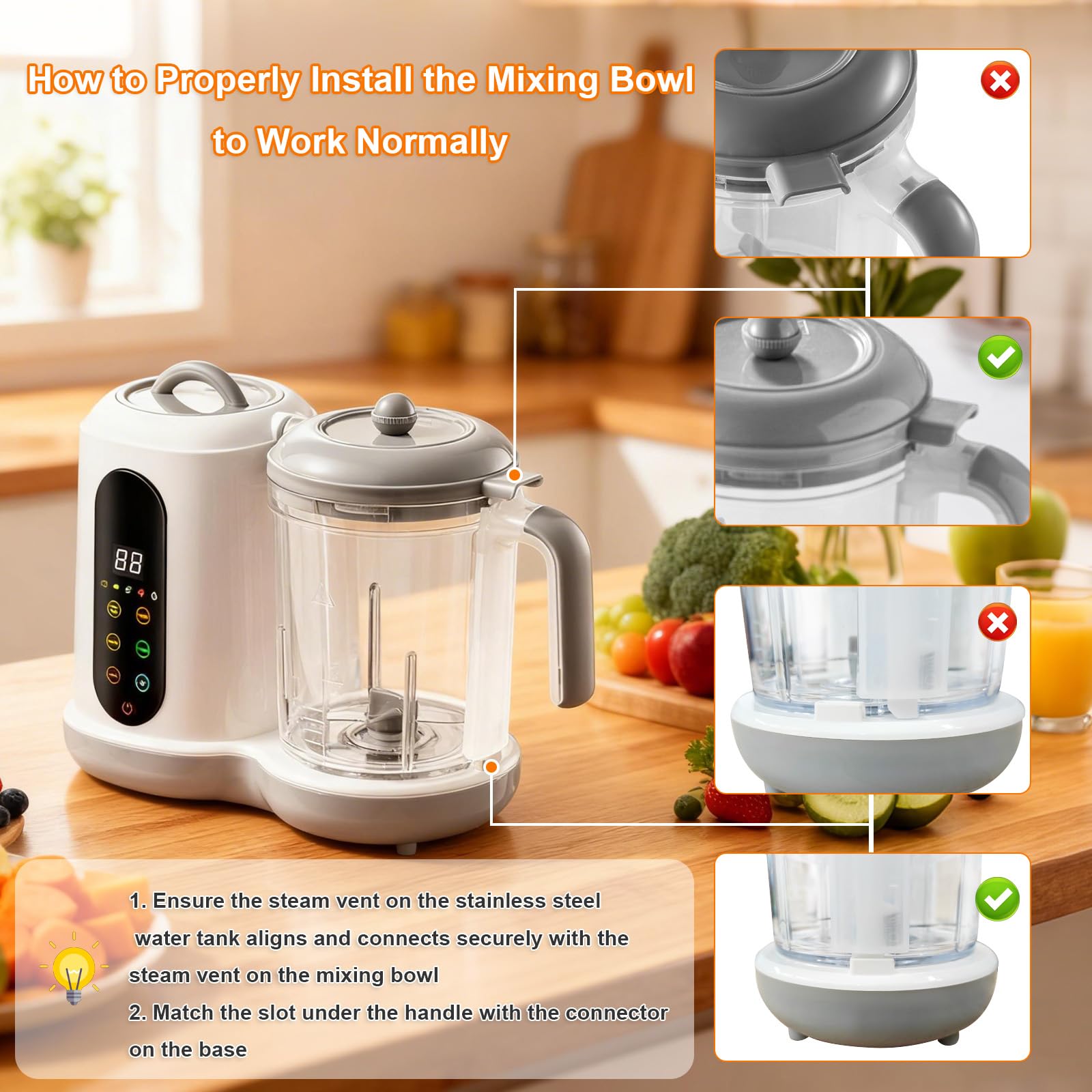 Máquina automática de alimentos para bebés 4 en 1, procesador de alimentos casero multifuncional de 450 W con vaporizador, licuadora de puré, 4 menús preestablecidos, control de pantalla
