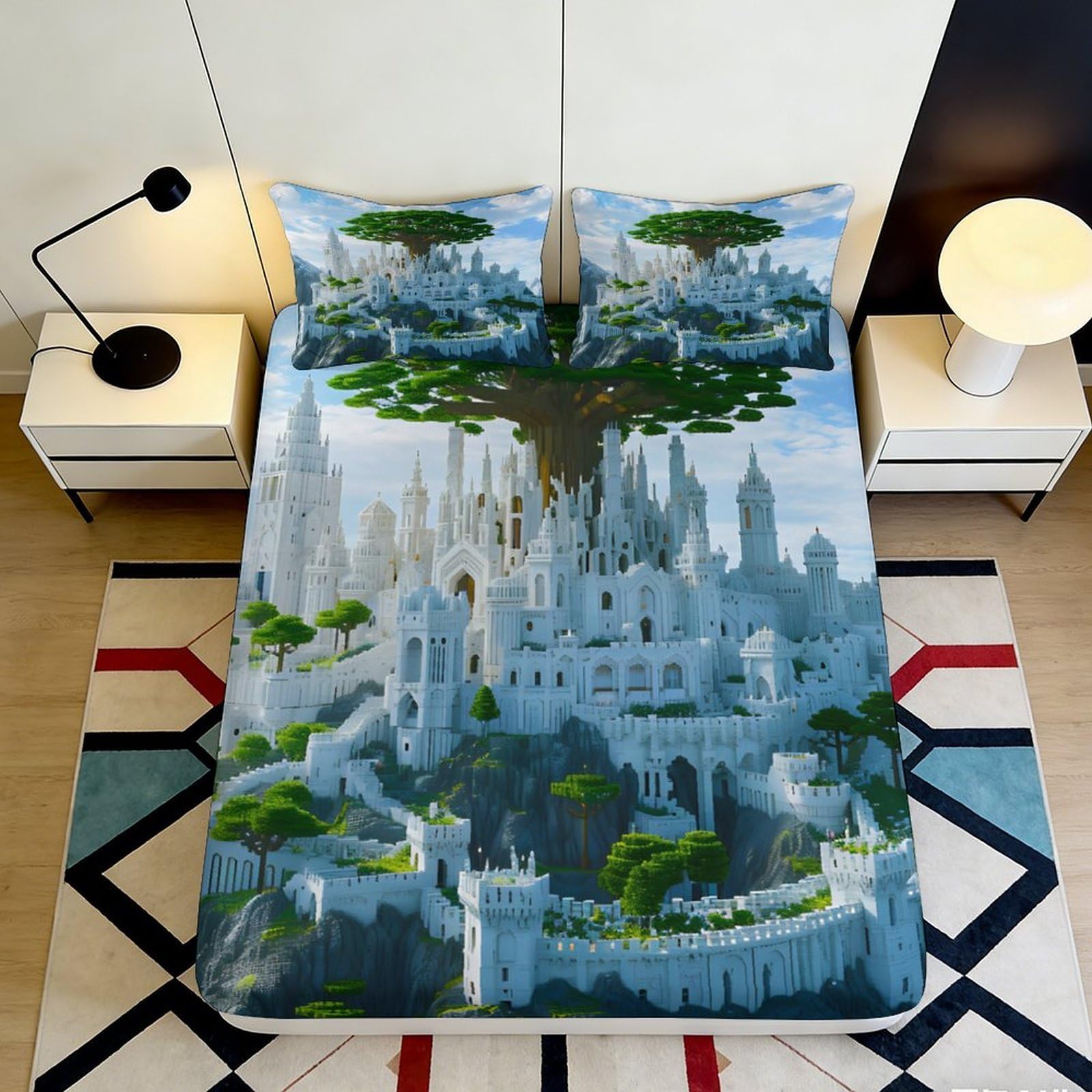 Pnayamiorkfel Style-1 3D Printed Fantasy Castle Fitted Sheet Microfiber Soft Decorative Enchanted Tree Bed Cover For Bedroom Dorm Use 90X200x25cm