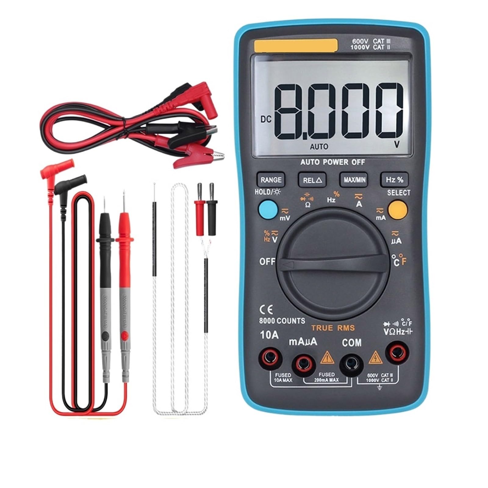 Multimetr Cyfrowy Auto Zakres True 8000 Precyzyjny Amperomierz Woltomierz Inteligentny Kondensator Temperatura NCV Ohm Tester Szybko Dokładnie Łatwy Odczyt(102 With 101)