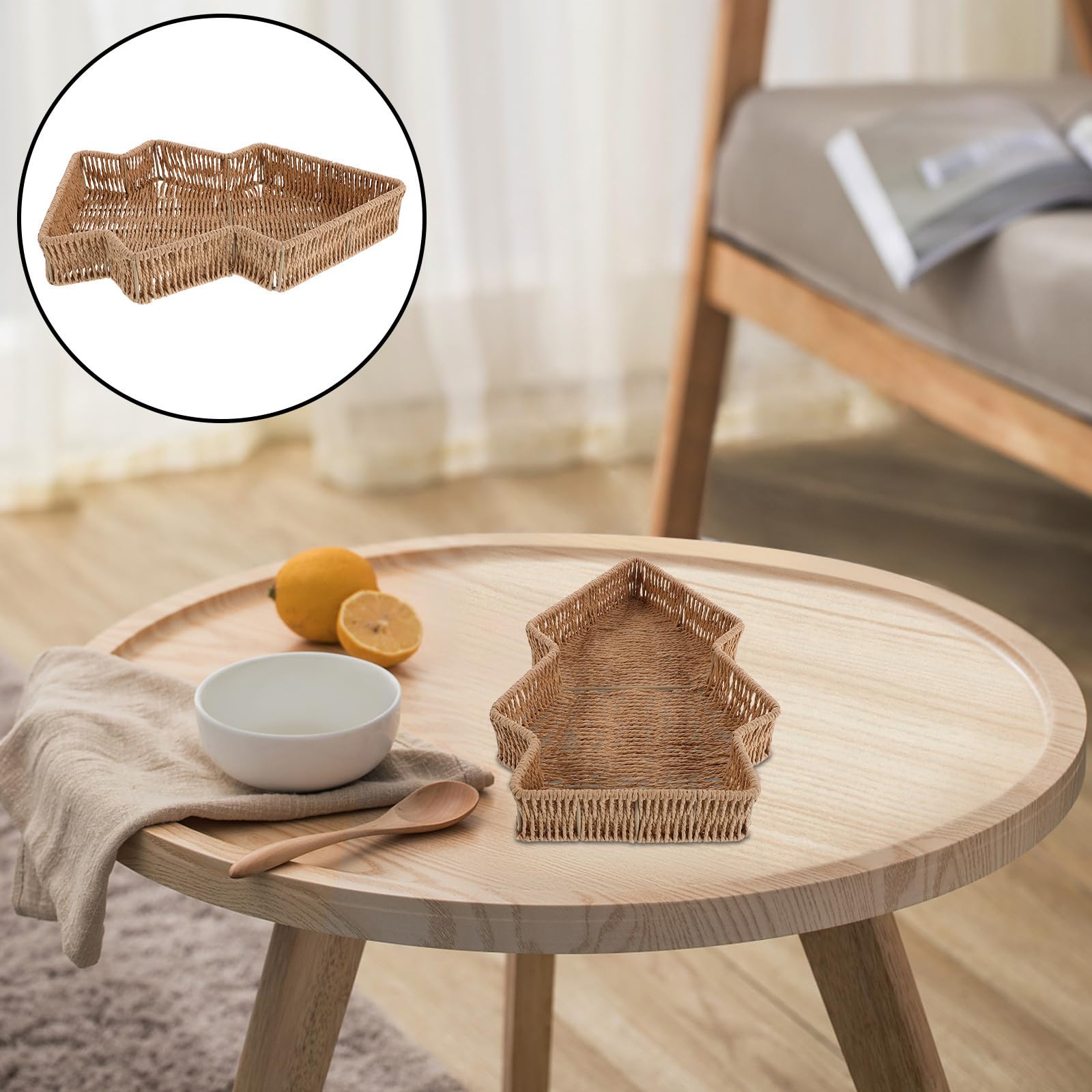 KICHOUSE 2 Piezas Cesta de Mimbre Material PP y Hierro Estilo Rústico Fácil de Manejar Forma de Árbol de Navidad y Capacidad Maximizada para Pan para Desayunos Informales