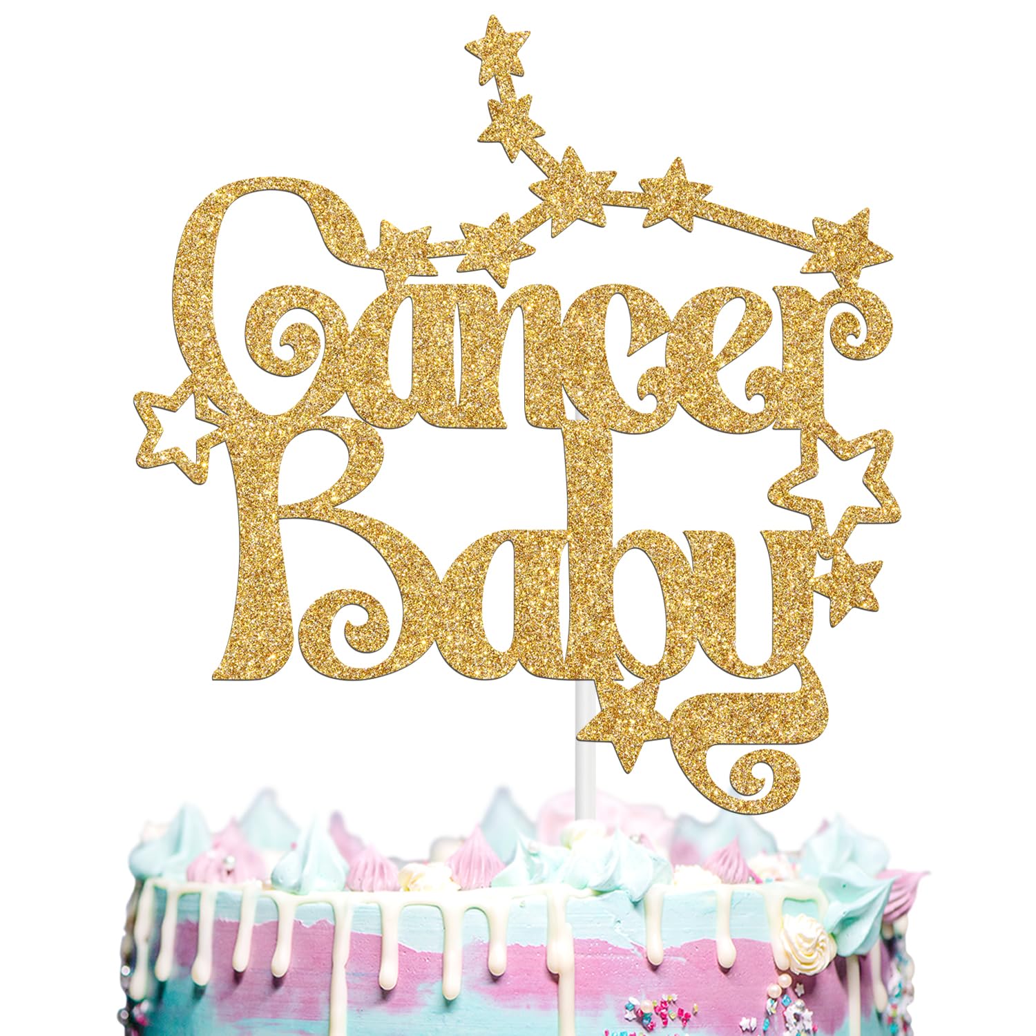 Cancer Baby Cake Topper, June/July Horoscope Cancer Birthday Cake Decor, Cancer Zodiac Astrology Birthday/Baby Shower Party Decorations Supplies, Gold