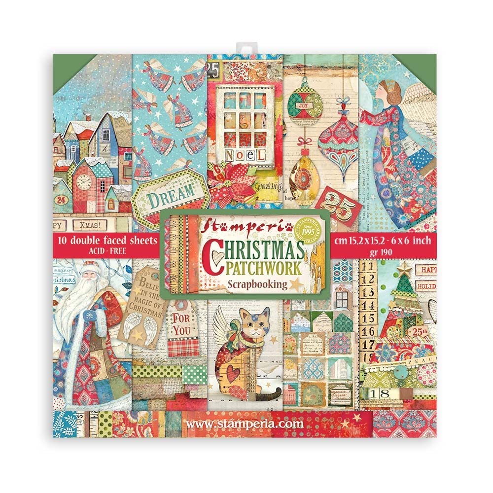 Stamperia Multicoloured International -Scrapbooking Pad-Double Face-Christmas Patchwork, Paper, 15.24X15.25